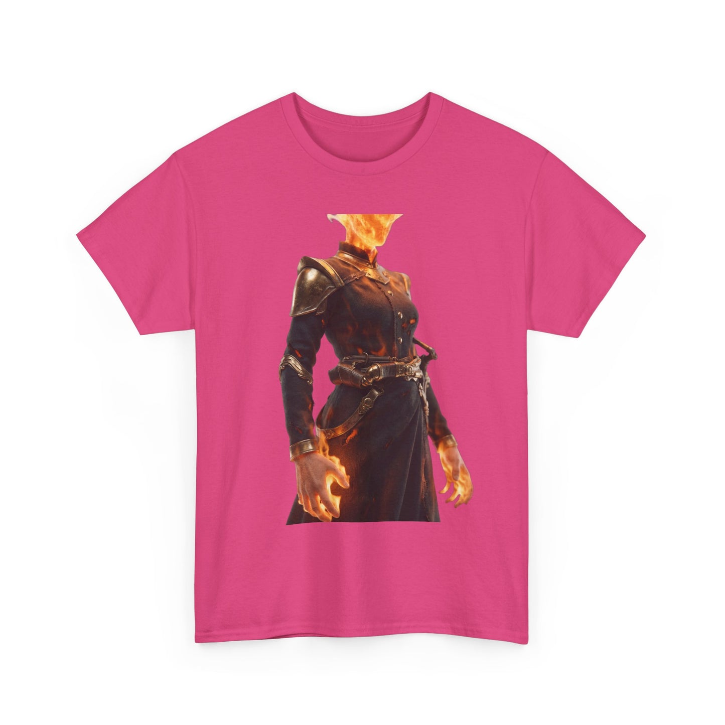 Flame-Headed Sentinel Unisex Heavy Cotton Tee – Gilded Armor & Burning Embers