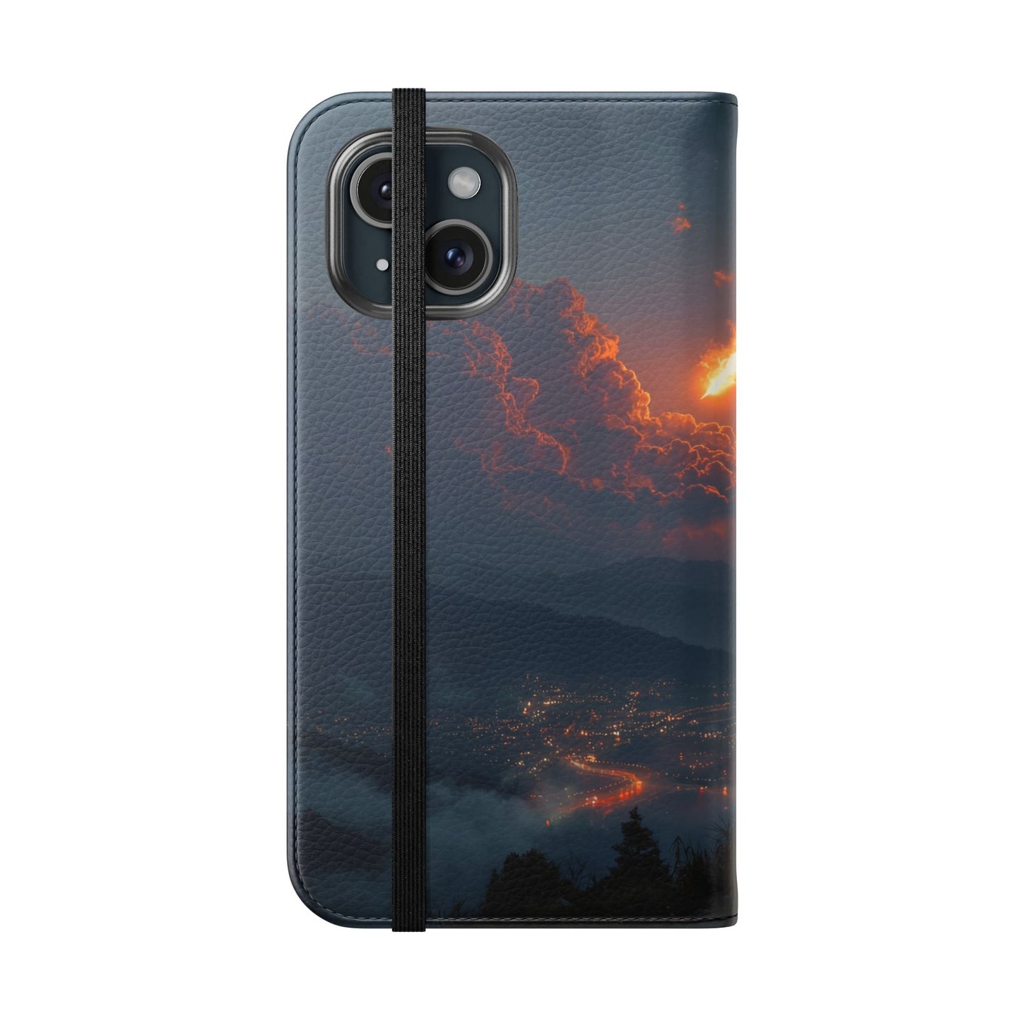 Meteor Over Valley Flip Cases – Crimson Sky Sentinel Cover