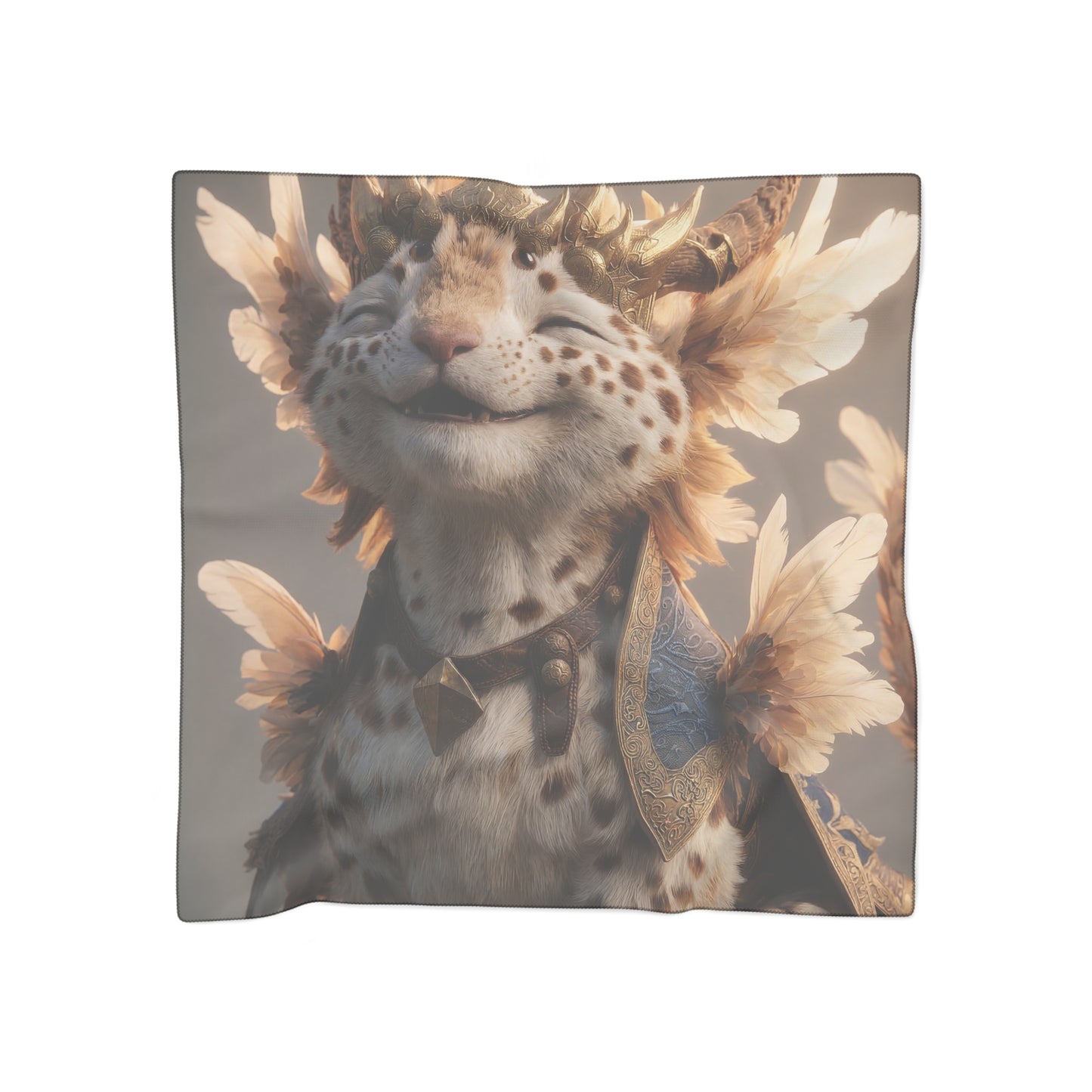 Regal Feathered Cat Sentinel Scarf – Sunlit Crown and Winged Majesty