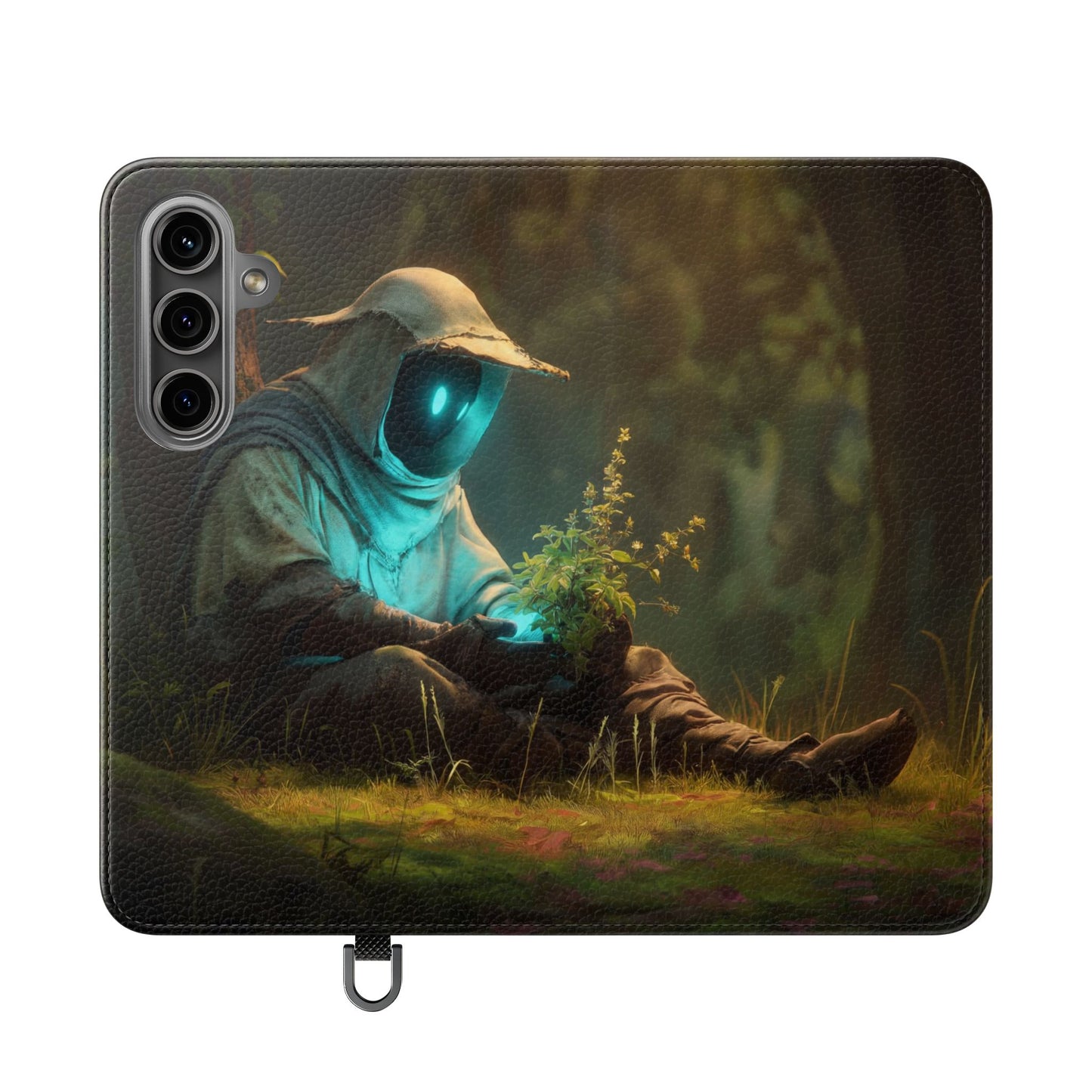 Glowing Orb Hooded Guardian Flip Cases – Bioluminescent Forest Keeper