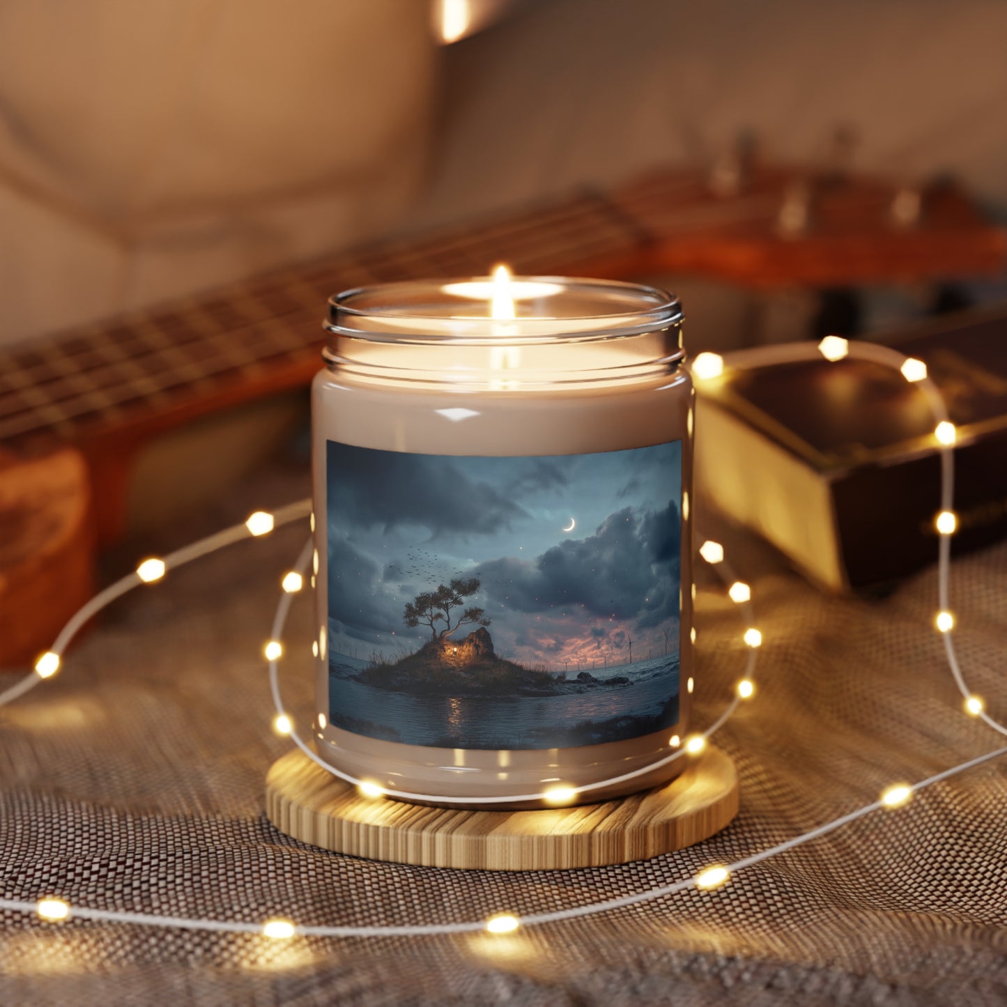 Moonlit Sentinel Scented Soy Candles with White Lid, 9oz – Island Refuge at Dusk