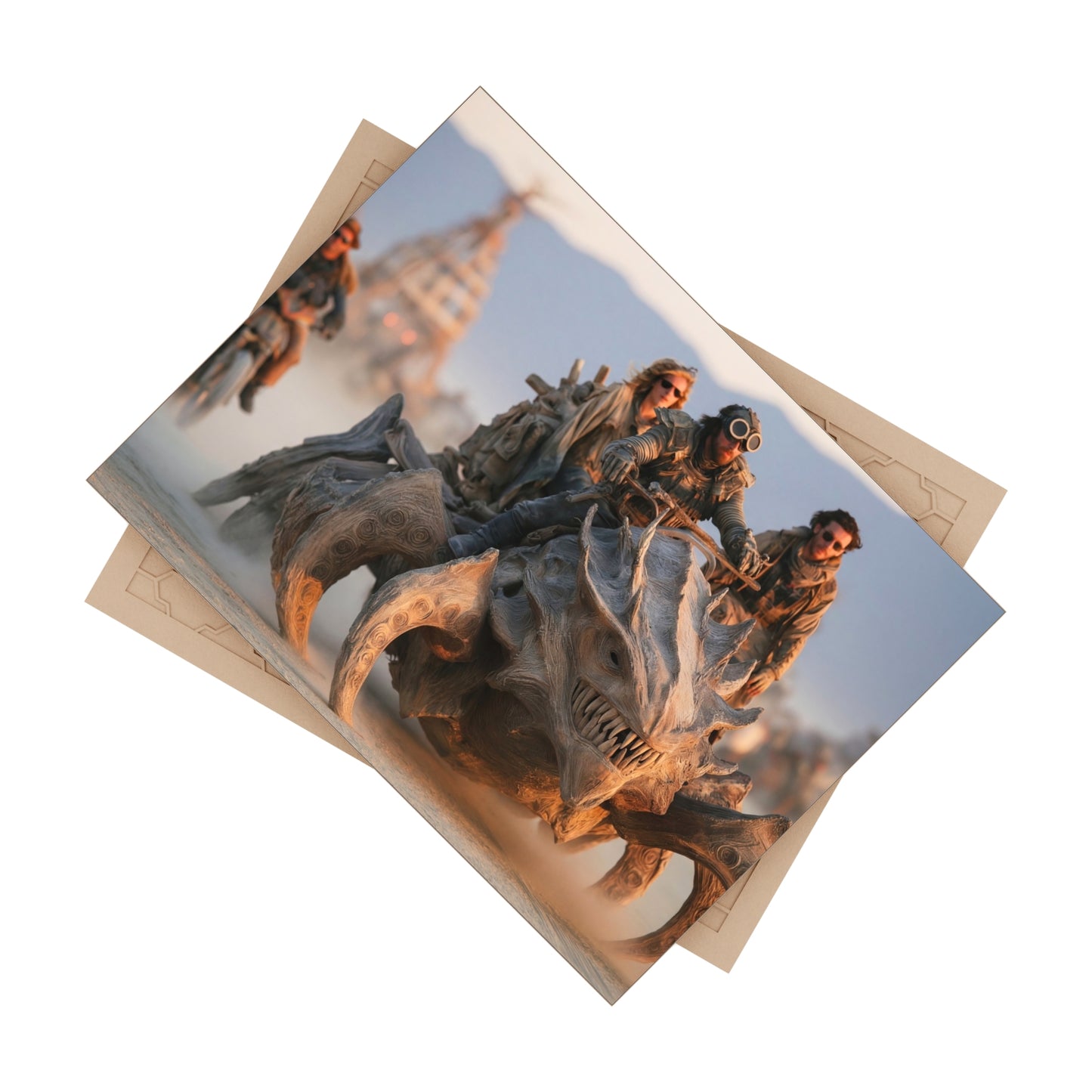 Desert Runners Ceramic Photo Tile – Dust-Swept Fantasy Ride Through Twilight