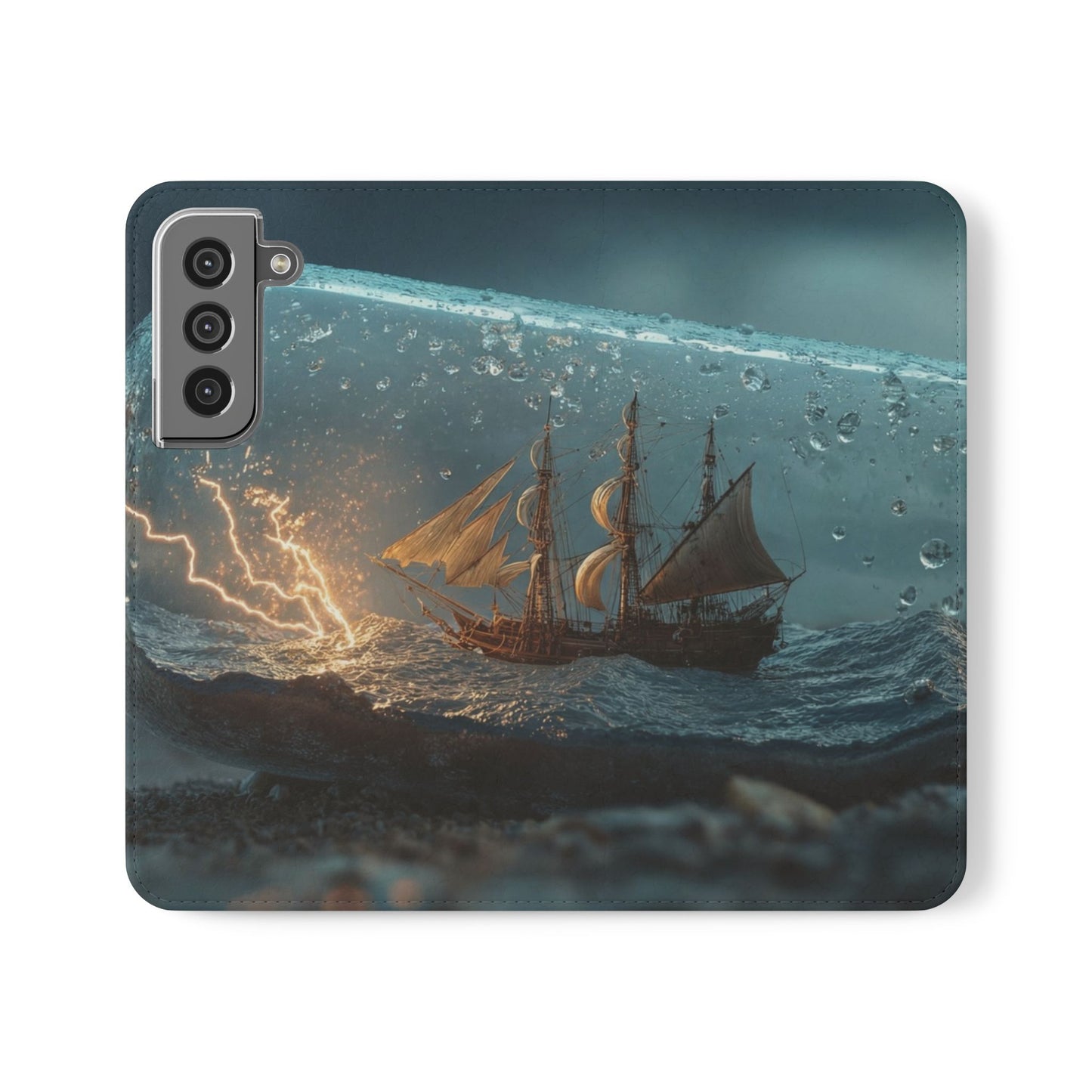 Storm-Struck Galleon Flip Cases – Lightning Inside Glass Bottle