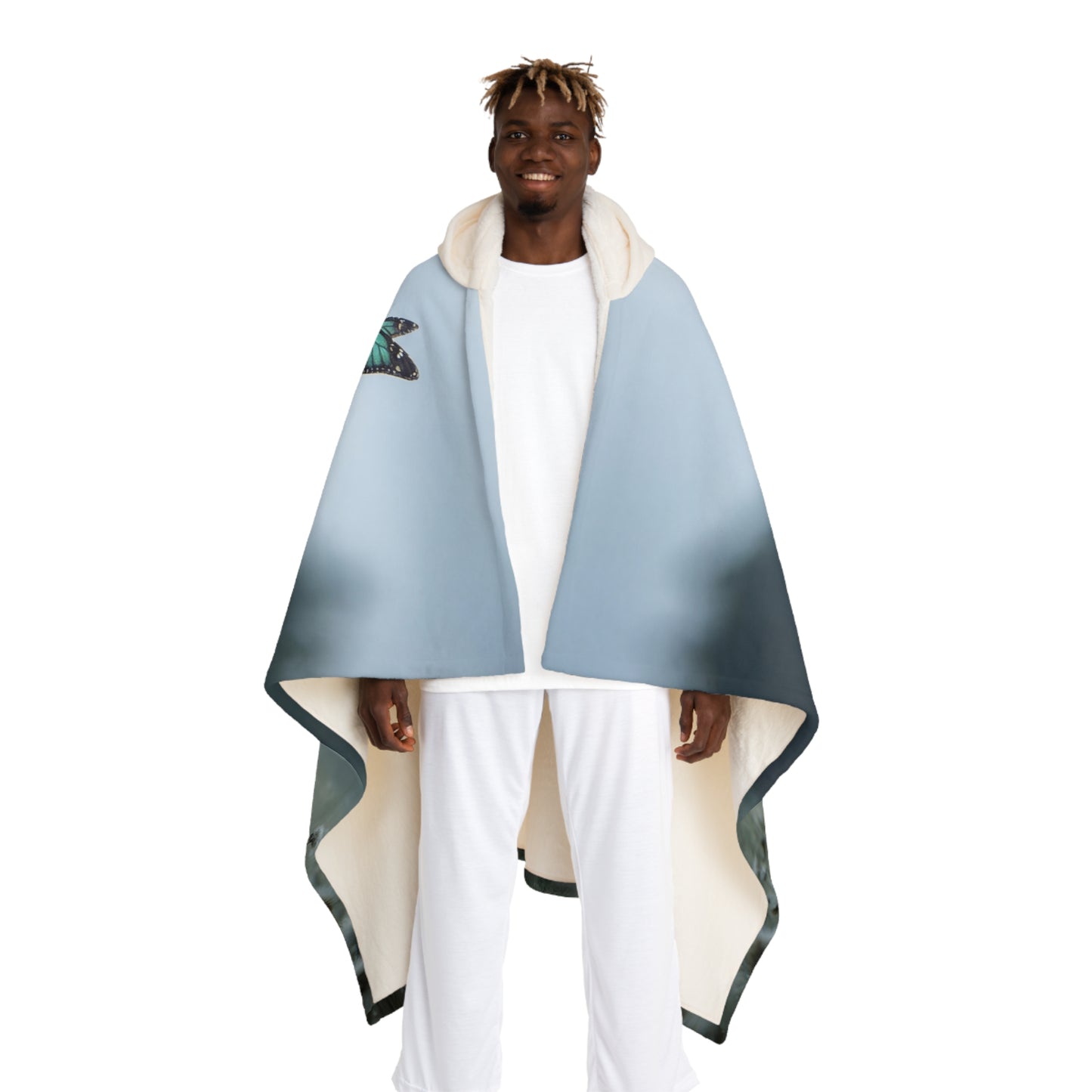 Tender Croc & Blue Butterfly Hooded Sherpa Fleece Blanket – Mossy Meadow Gaze