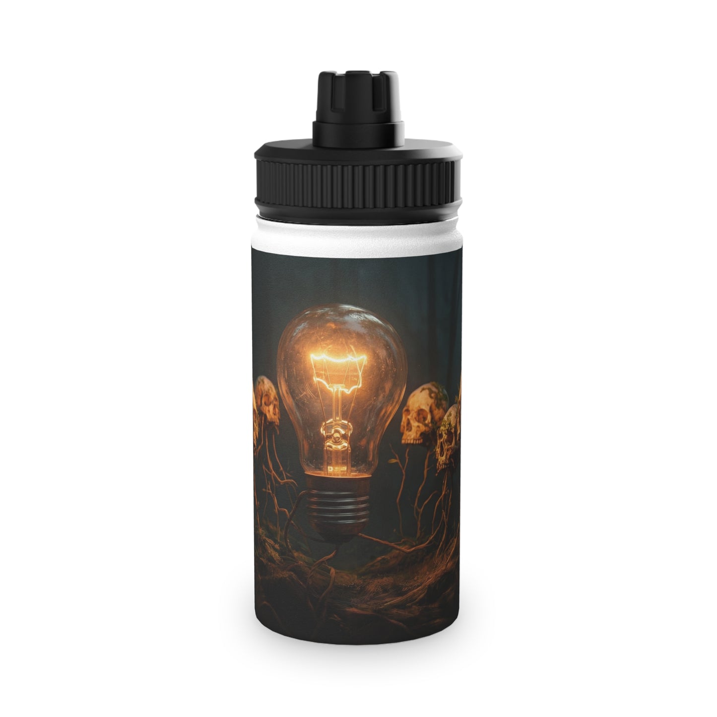 Illuminated Idea Lightbulb Stainless Steel Water Bottle, Sports Lid – Whispering Forest of Forgotten Minds