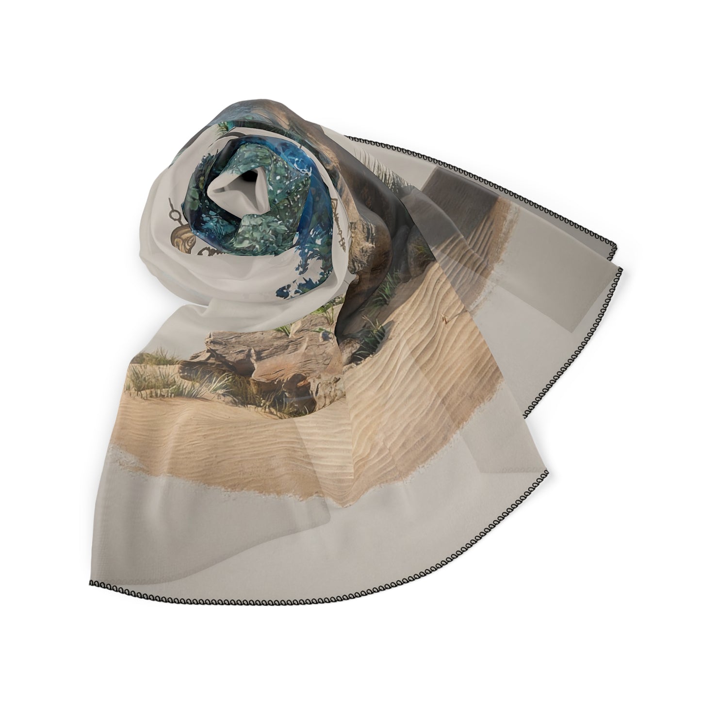 Whispering Wisdom Tree Poly Scarf – Azure Luminescence in Desert Bloom