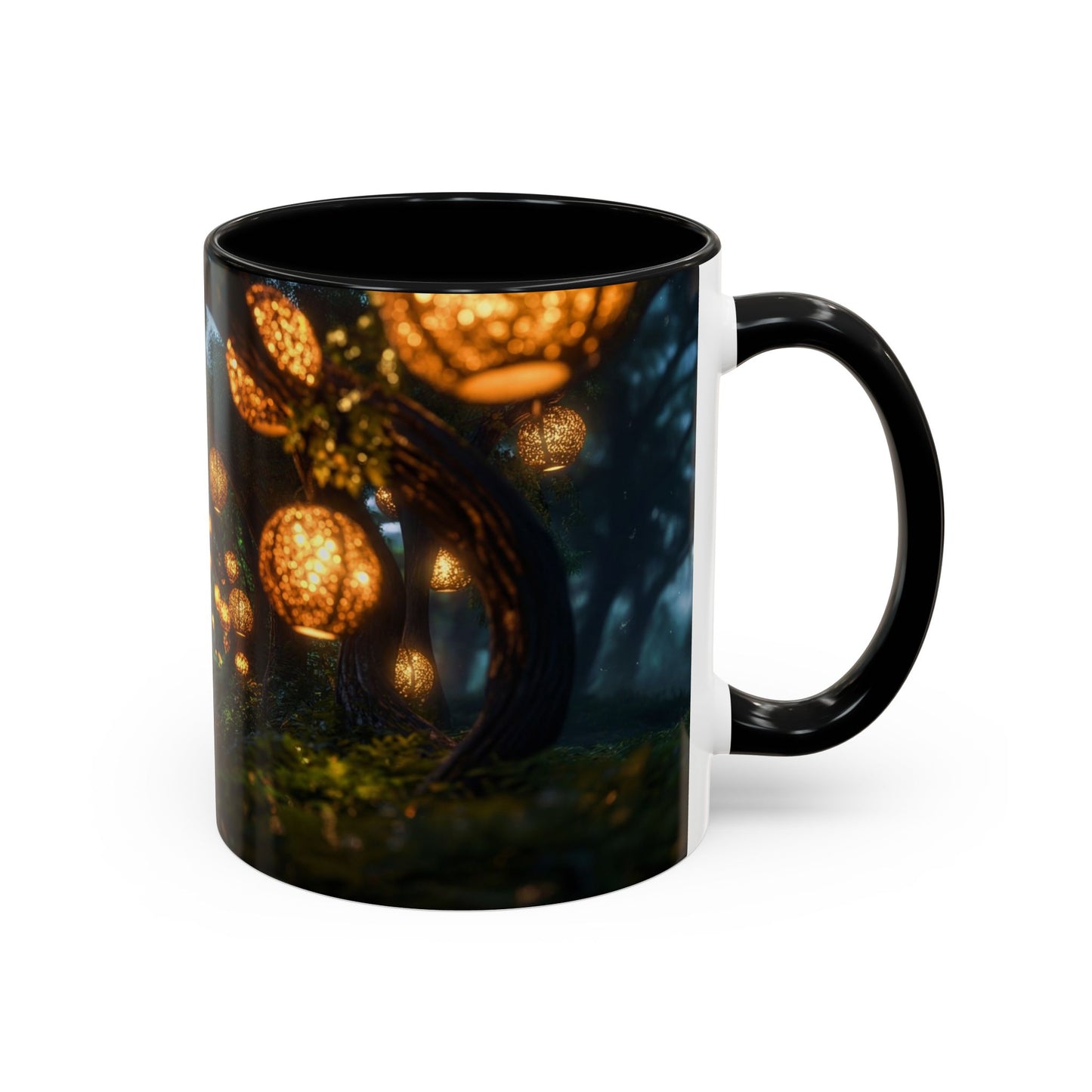 Luminous Forest Path Accent Coffee Mug (11, 15oz) – Warm Glow Through Ancient Branches