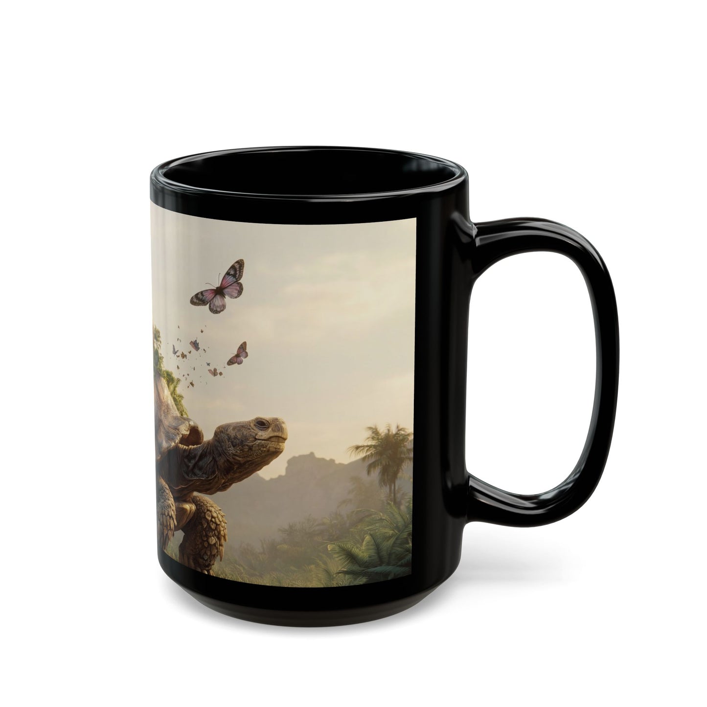 Castle on Turtle’s Back Black Mug – Sunlit Jungle Sanctuary