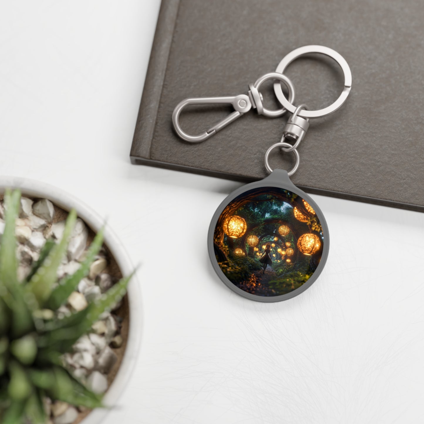 Luminous Forest Path Keyring Tag – Whispers of Golden Lanterns
