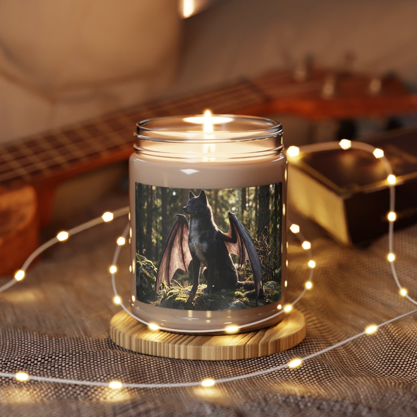 Winged Wolf Forest Candle – Sunlit Sentinel Dreamscape