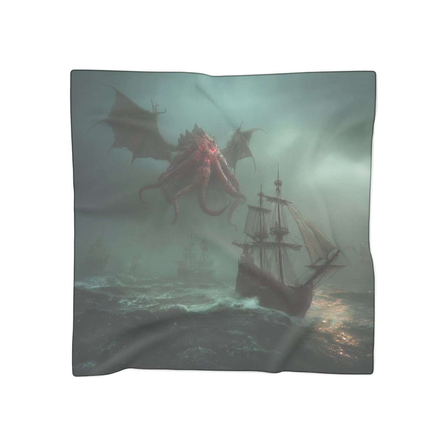 Leviathan’s Wrath Poly Scarf – Storm-Scarred Ship & Crimson Sky