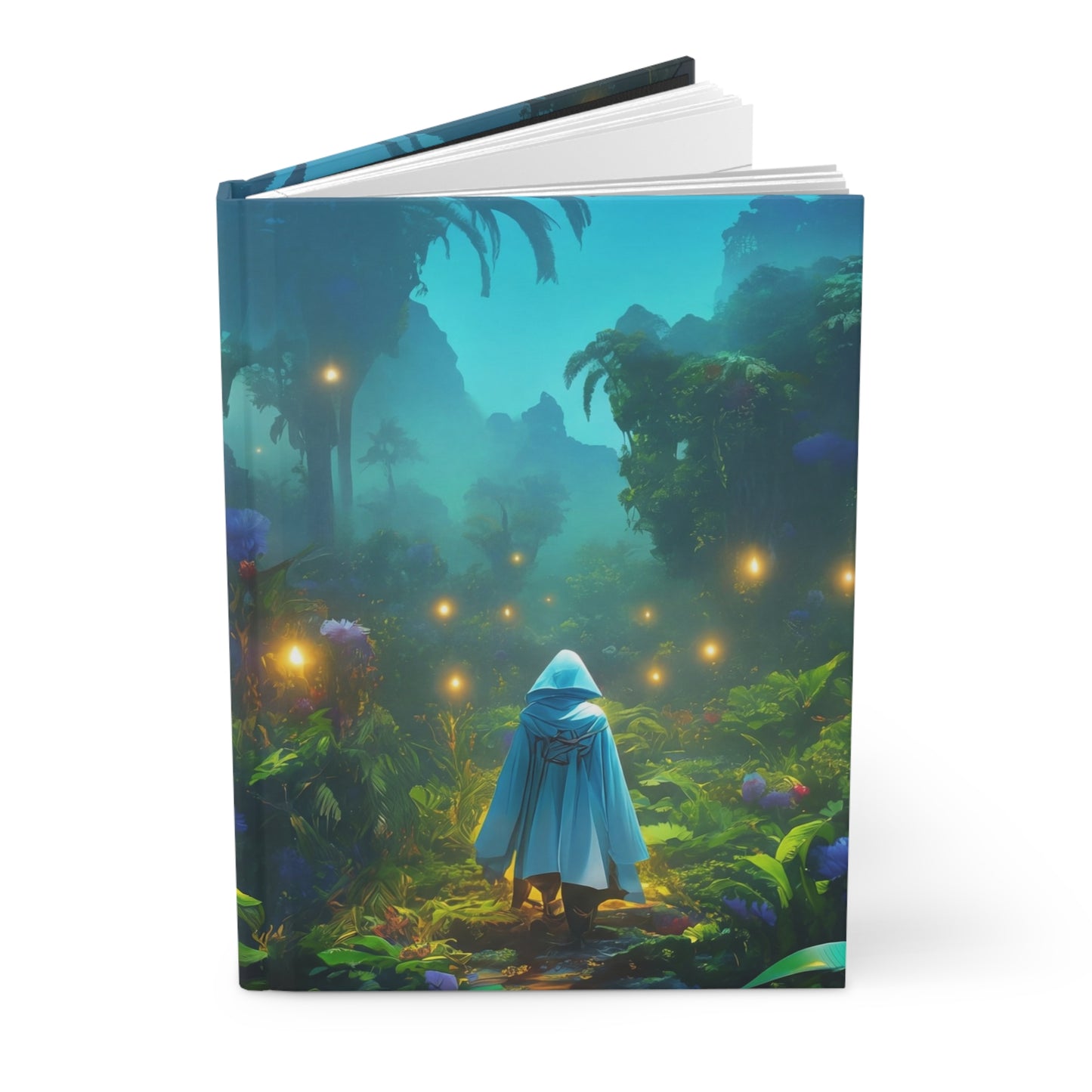 Whispering Jungle Wanderer Hardcover Journal Matte – Golden Path Through Bioluminescent Canopy