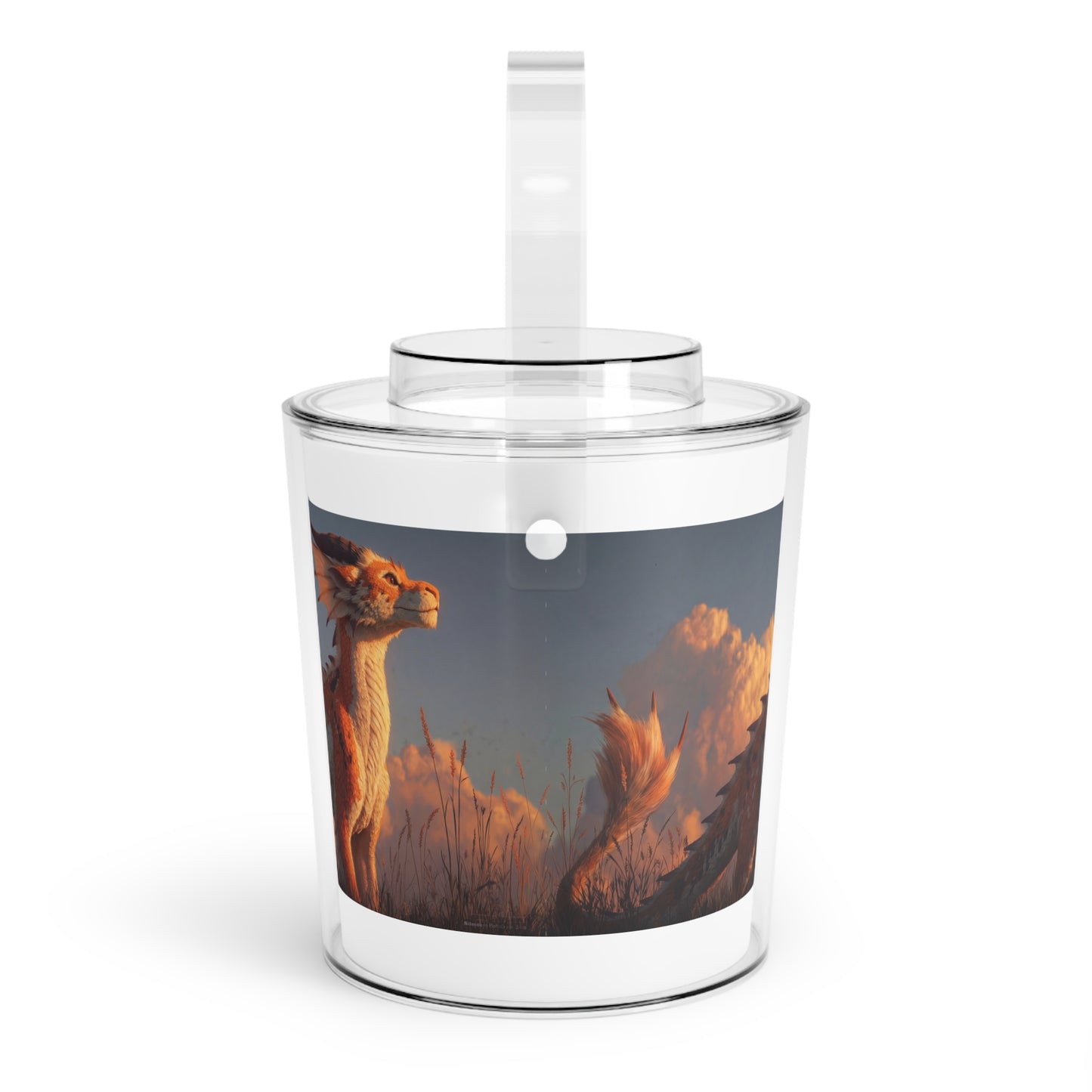 Sunset Dragon Ice Bucket with Tongs – Amber-Scaled Guardian of the Grasslands
