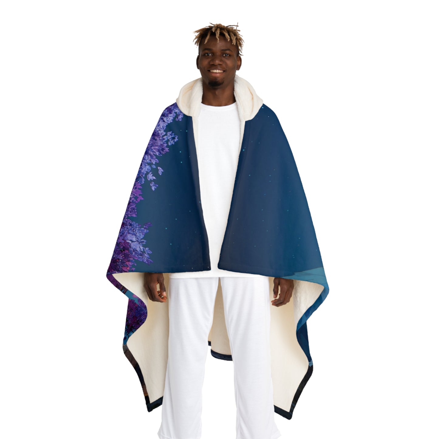 Celestial Tree Hooded Sherpa Fleece Blanket – Twilight Bloom Dreamscape