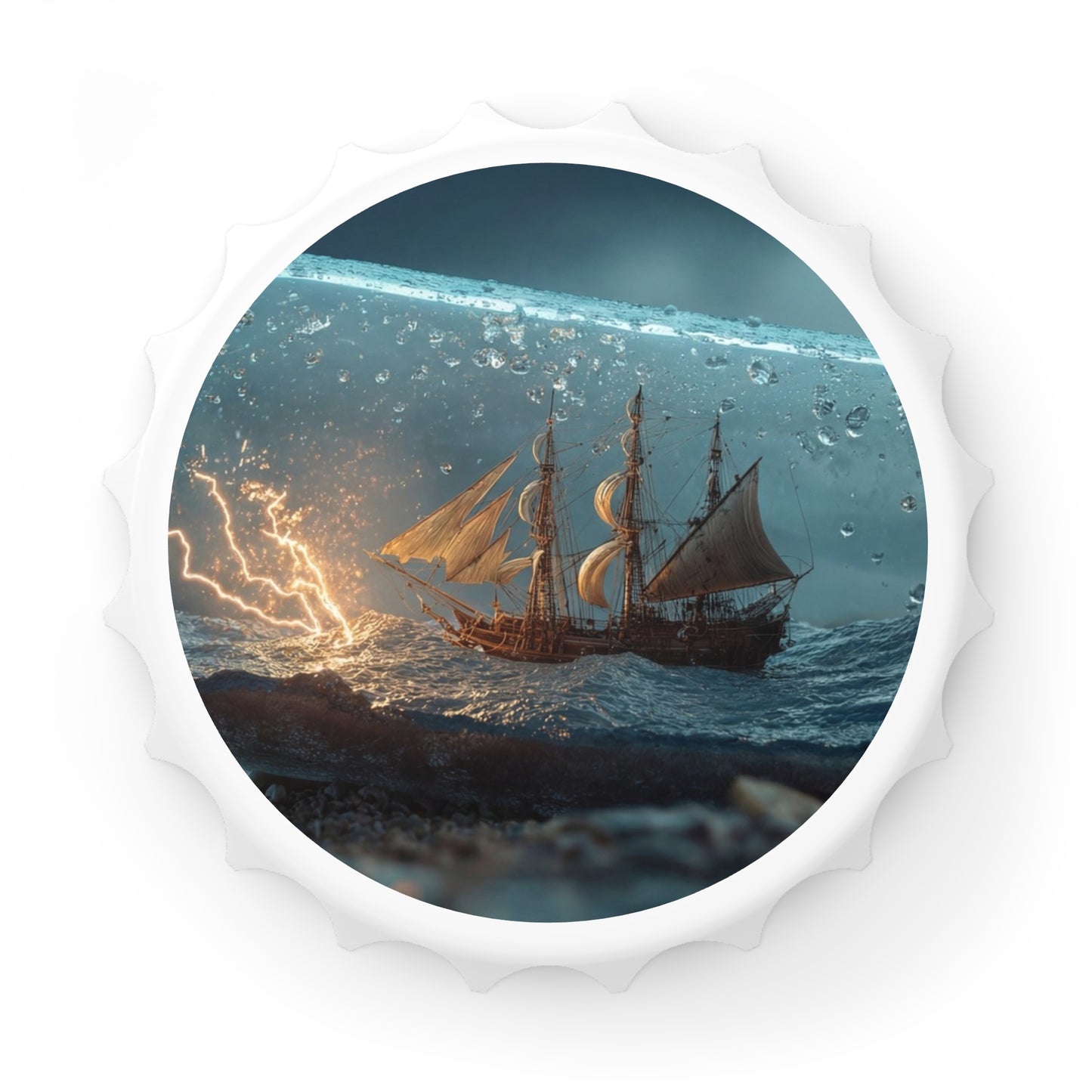 Storm-Sail Ship Bottle Opener – Sea Glass Prison of Lightning