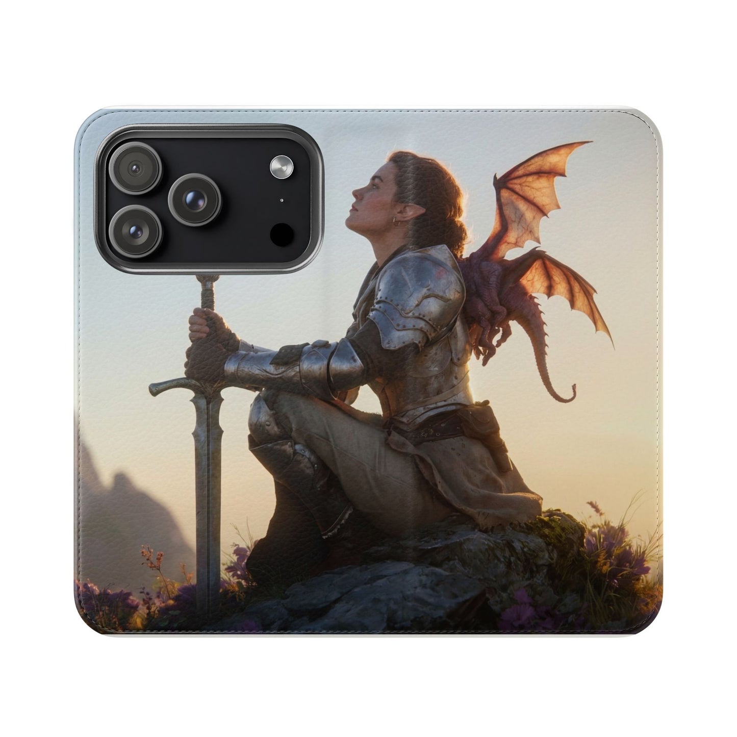 Dragon Knight Flip Cases – Sunlit Sentinel with Mini Drake and Sword
