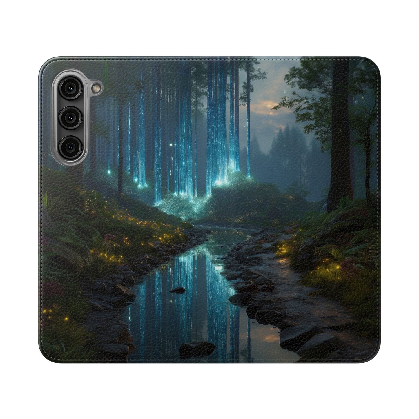 Bioluminescent Forest Flip Cases – Cyan Lightfall Stream Cover