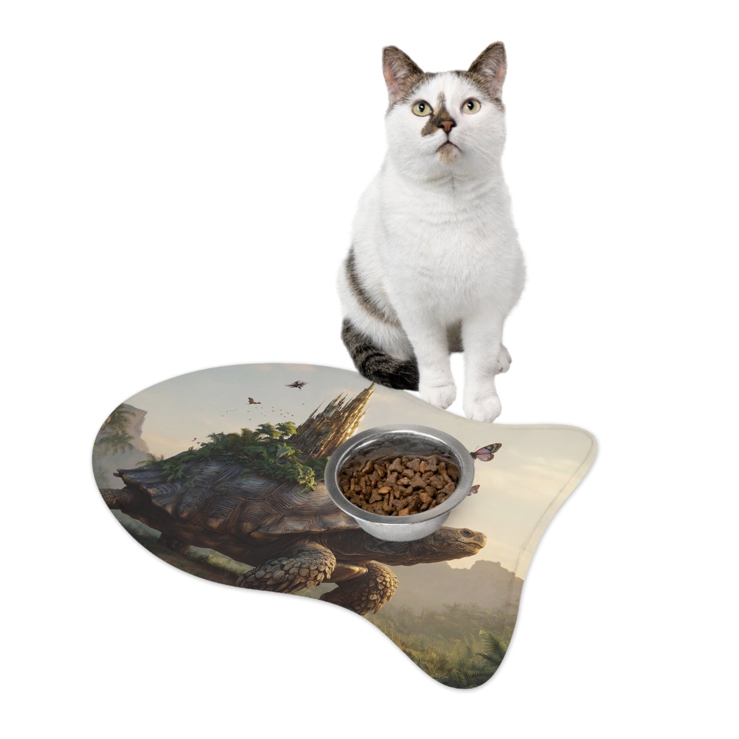 Celestial Tortoise Castle Pet Feeding Mats – Sunlit Sanctuary for Your Furry Companions