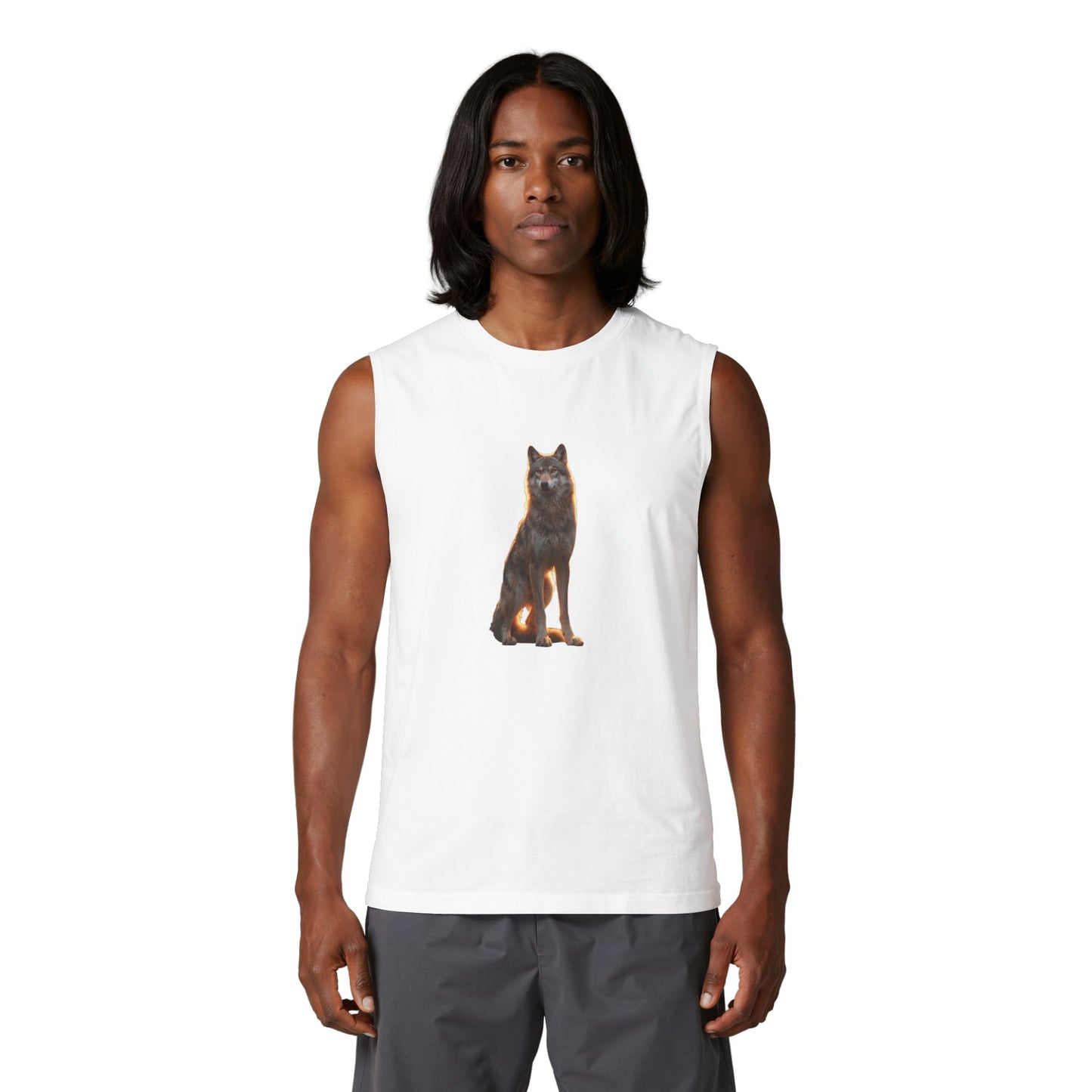 Golden Hour Wolf Jersey Muscle Tank – Sentinel at Dusk Graphic Tee