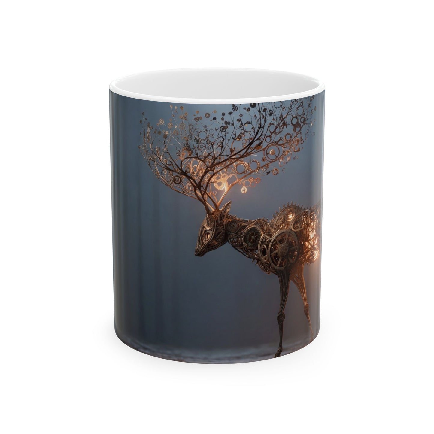 Steampunk Deer Ceramic Mug – Luminescent Gear Antlers