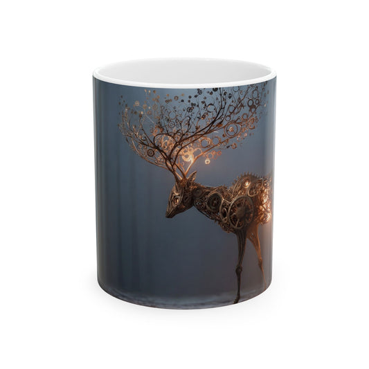 Steampunk Deer Ceramic Mug – Luminescent Gear Antlers