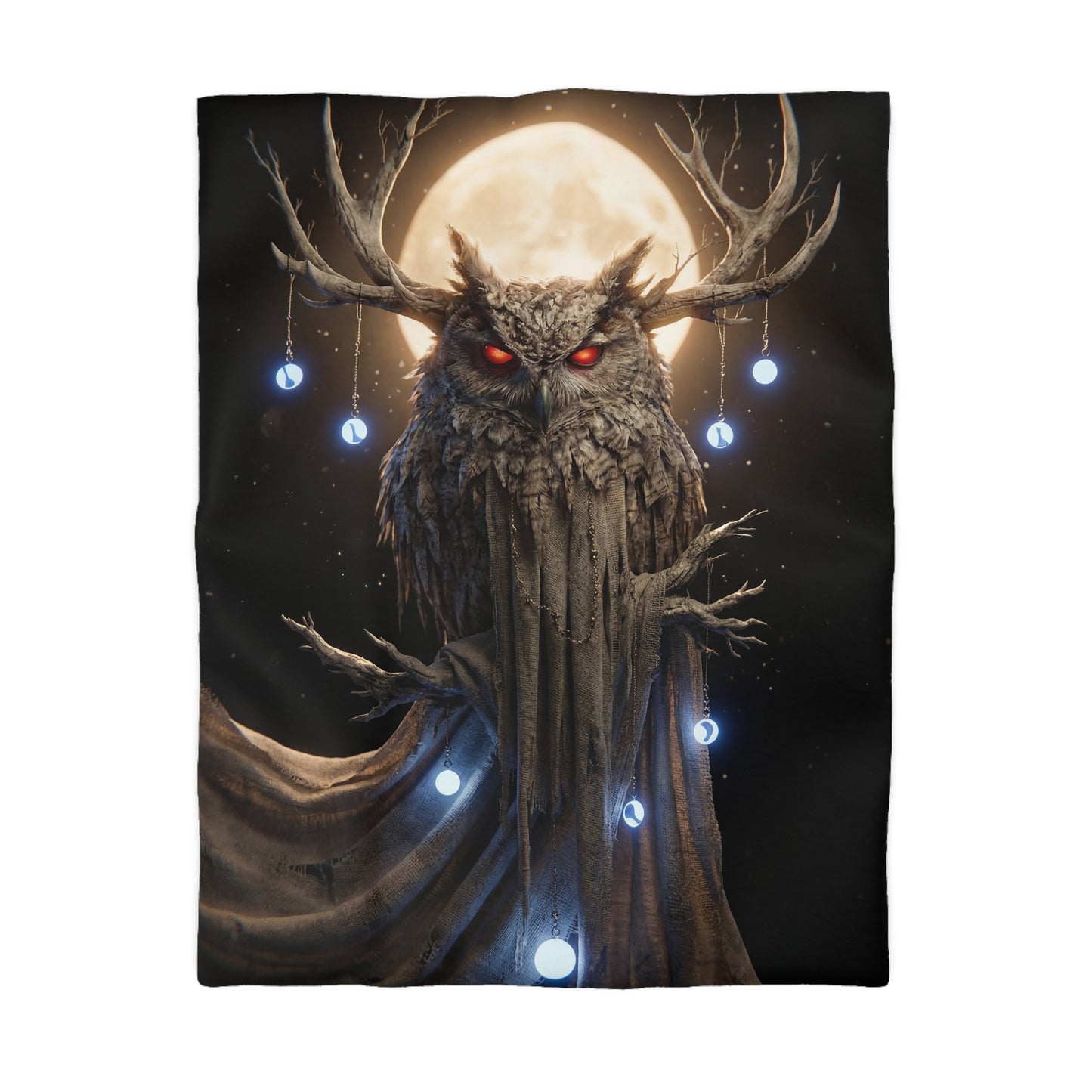 Moonlit Owl Sentinel Microfiber Duvet Cover – Crimson-Eyed Watcher of the Night