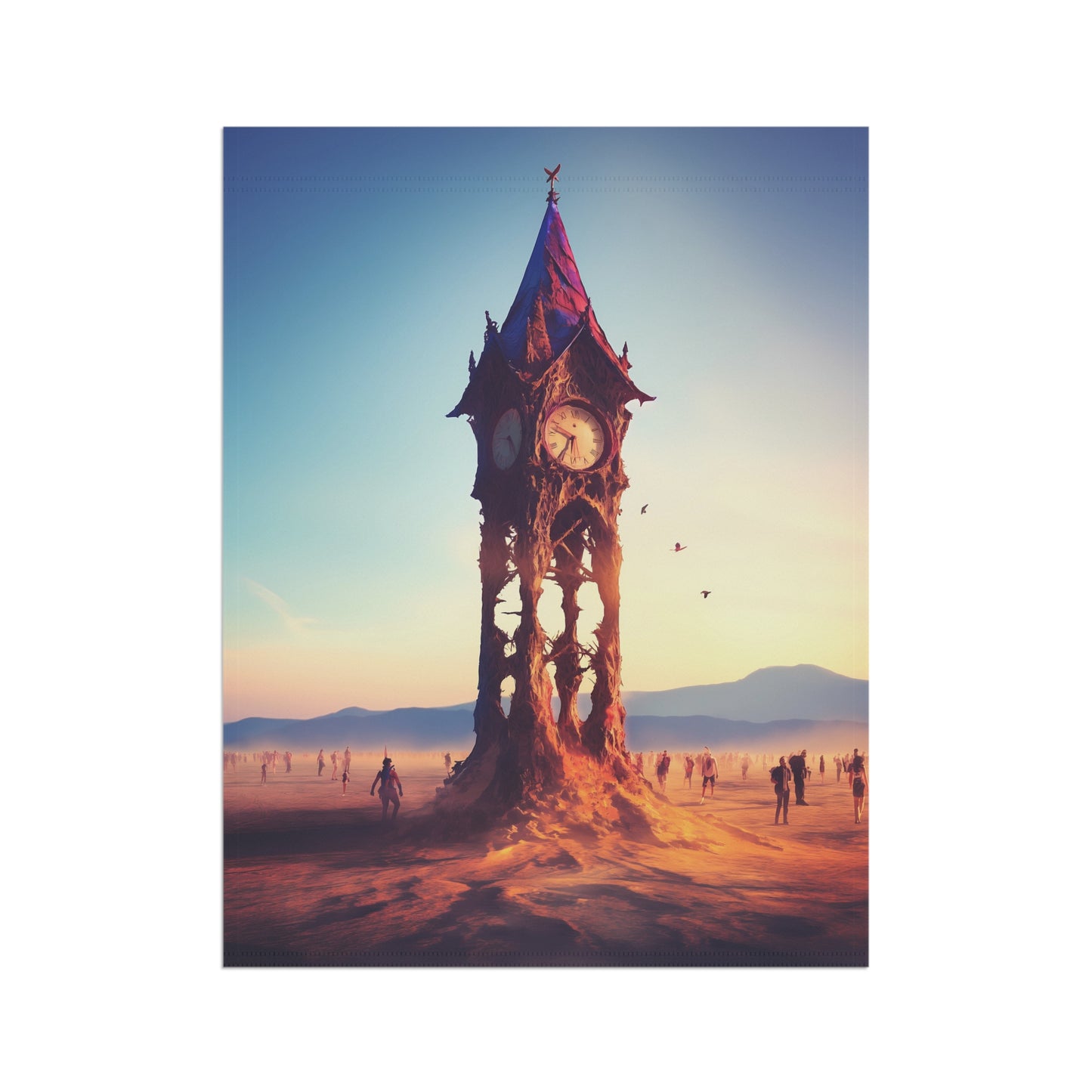 Surreal Clock Tower in Desert Sunset - Product
