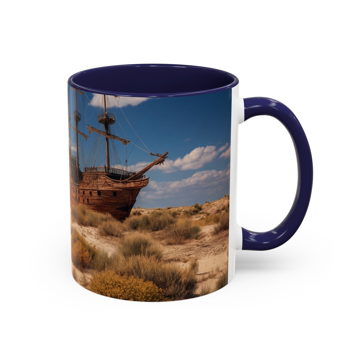 Desert Shipwreck Accent Coffee Mug (11, 15oz) – Golden Sandscape Voyage