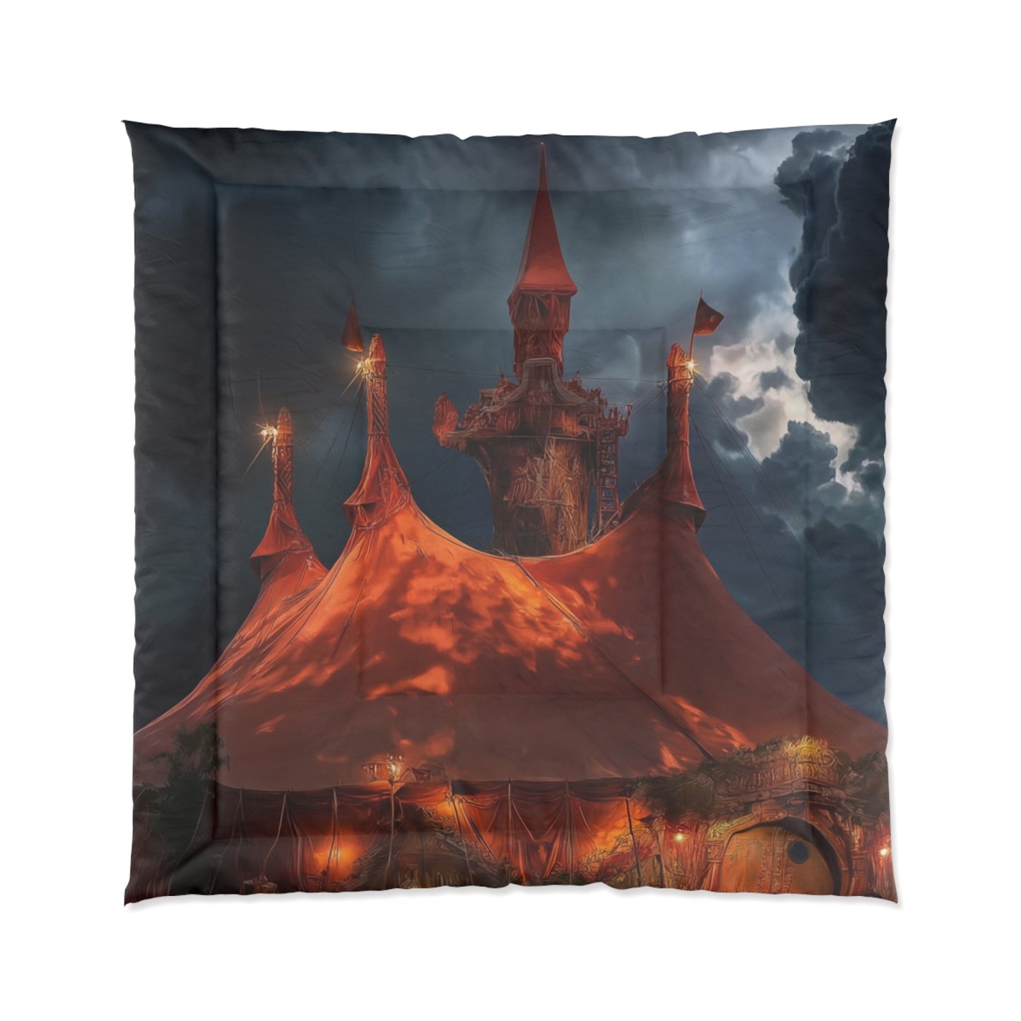 Crimson Circus Tent Comforter – Midnight Carnival Dreamscape