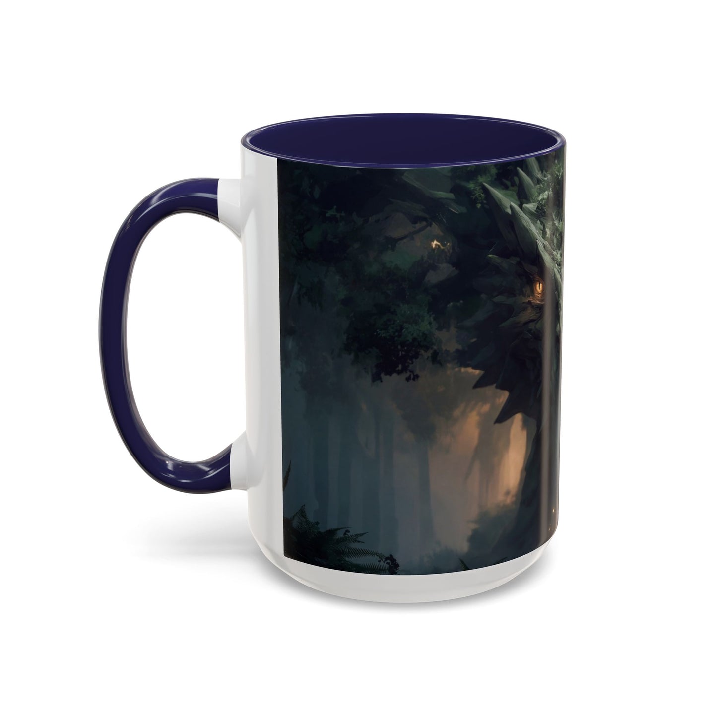 Ancient Dragon Sentinel Accent Coffee Mug (11, 15oz) – Forest Guardian at Dawn