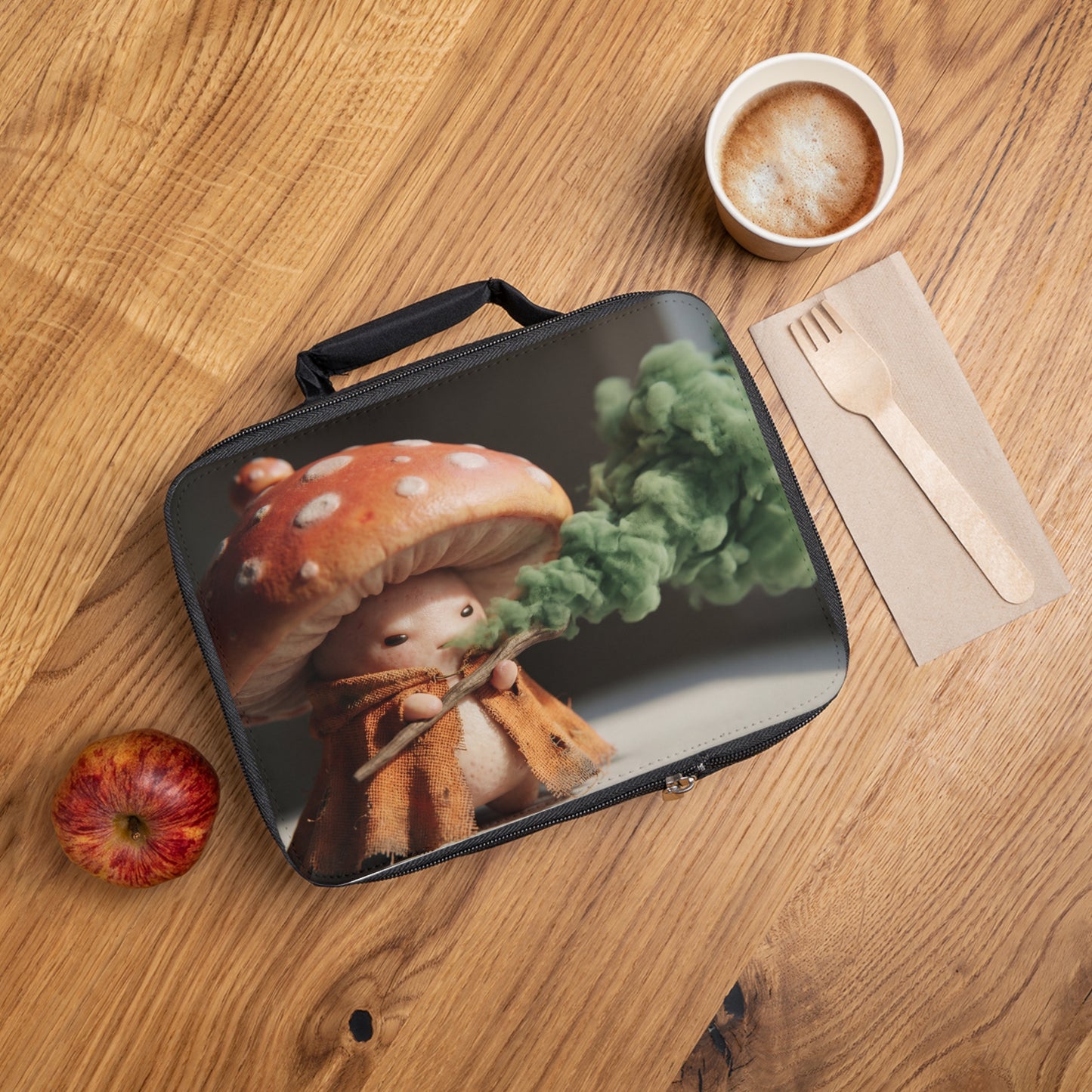 Mushroom Wiseman Lunch Bag – Whimsical Forest Alchemist with Green Smoke
