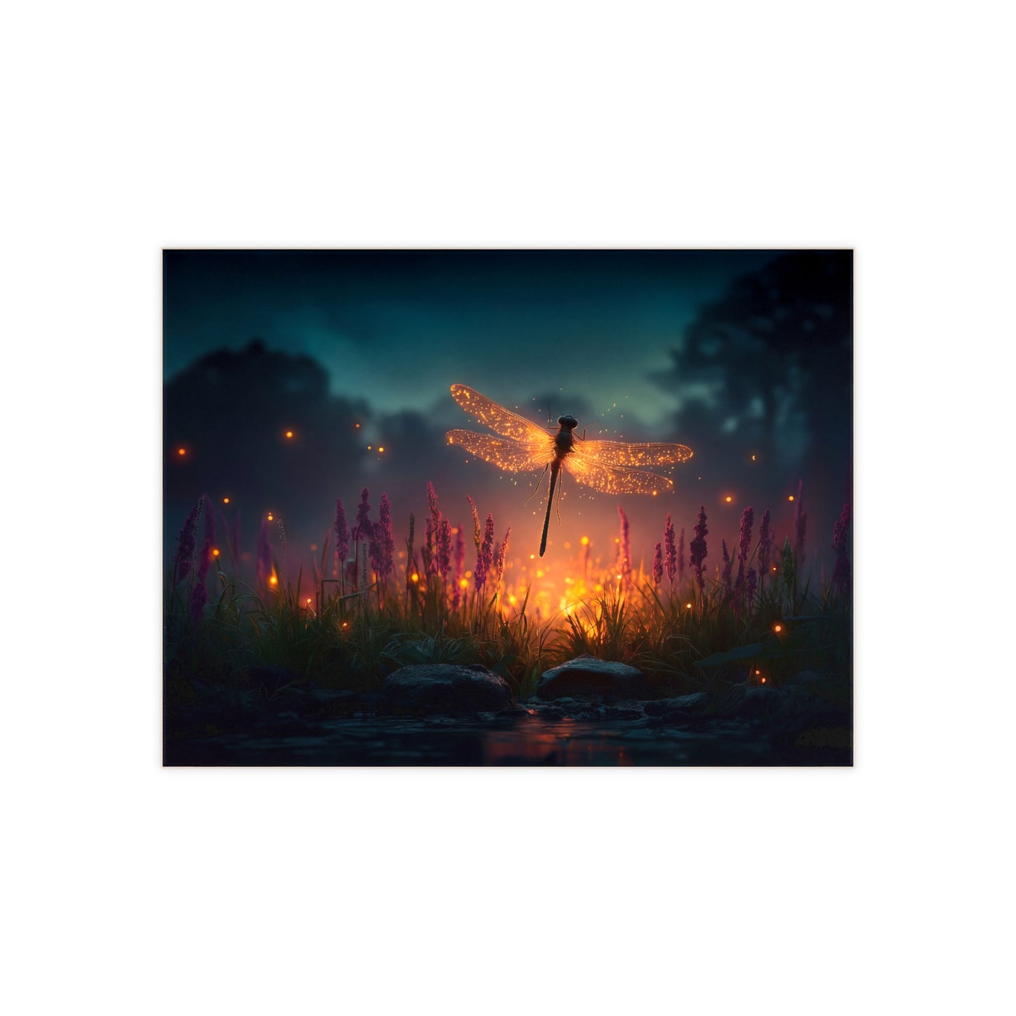 Glowing Dragonfly Ceramic Photo Tile – Twilight Firefly Serenade