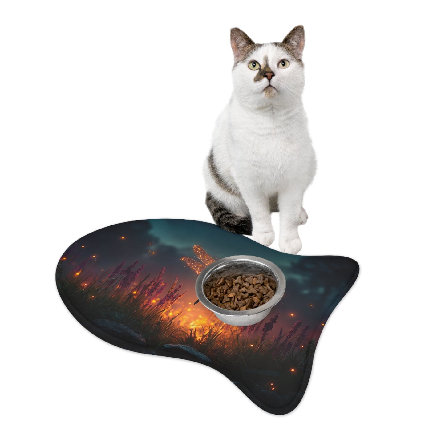 Glowing Dragonfly Pet Feeding Mats – Twilight Meadow Dreamscape