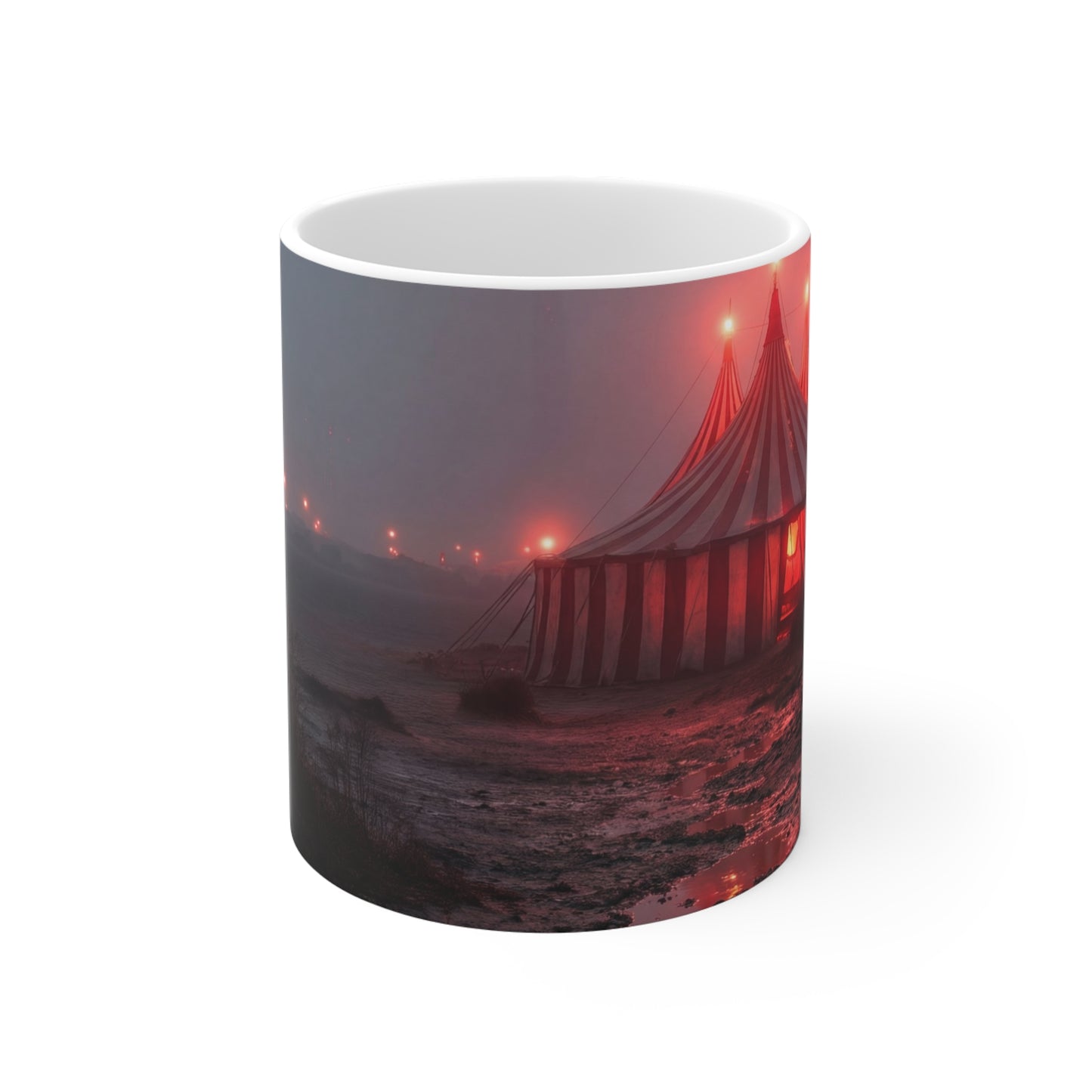 Crimson Circus Tent Ceramic Mugs (11oz\15oz\20oz) – Fogbound Wonder at Dusk