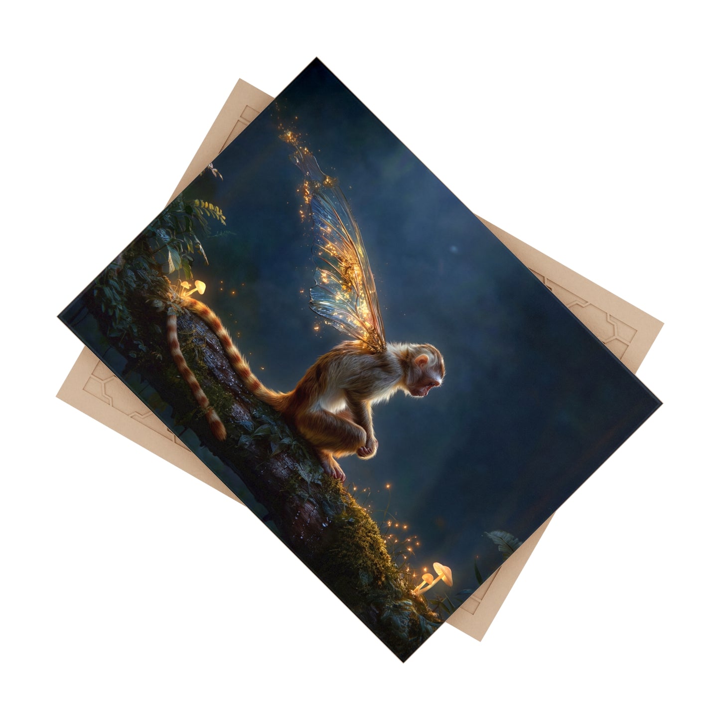 Winged Monkey in Twilight Forest Ceramic Photo Tile – Keeper of the Glowing Mushrooms