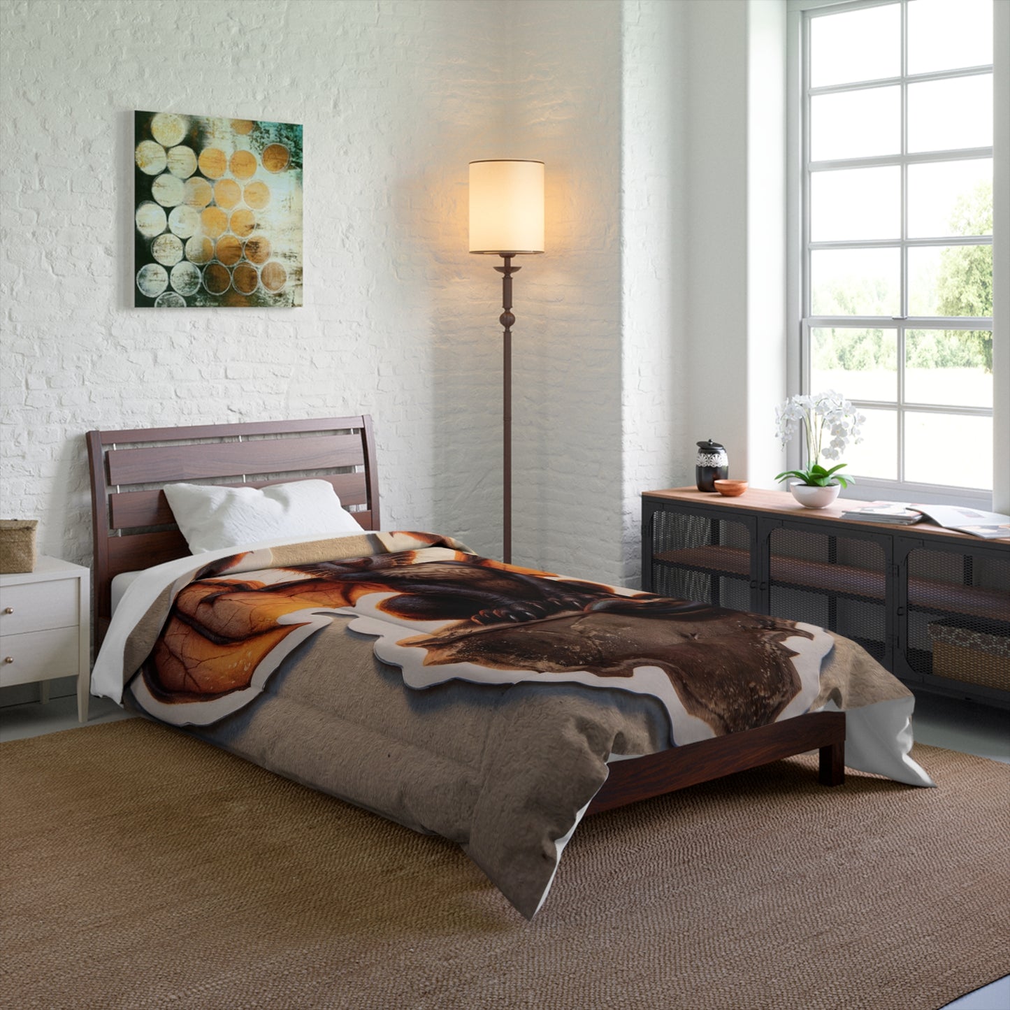 Winged Feline Sentinel Comforter – Amber Glow in the Twilight