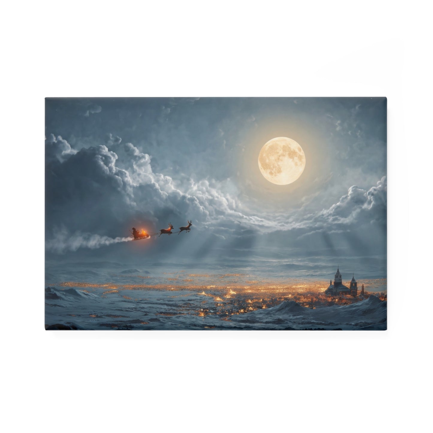 Lunar Sleigh Ride Button Magnet – Midnight Winter Journey Over Snowy Peaks