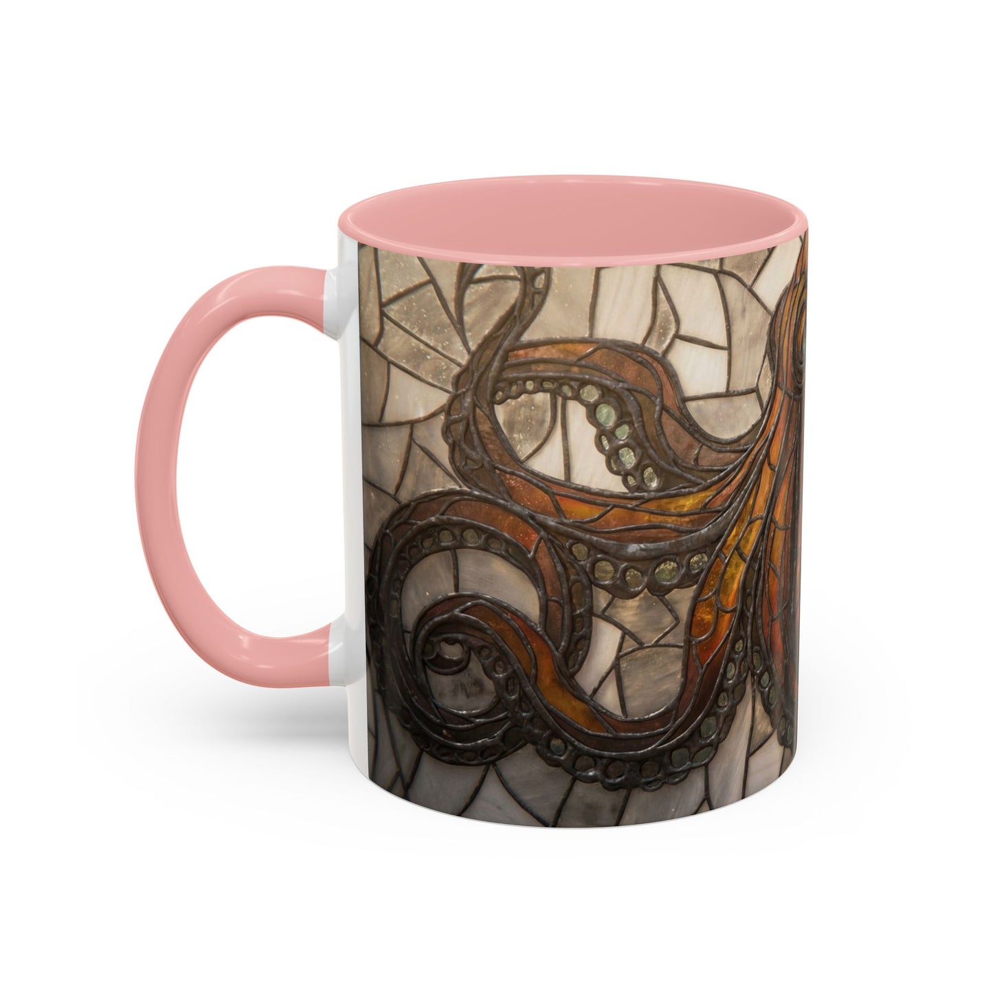 Stained Glass Octopus Accent Coffee Mug – Amber Tentacle Mosaic Art