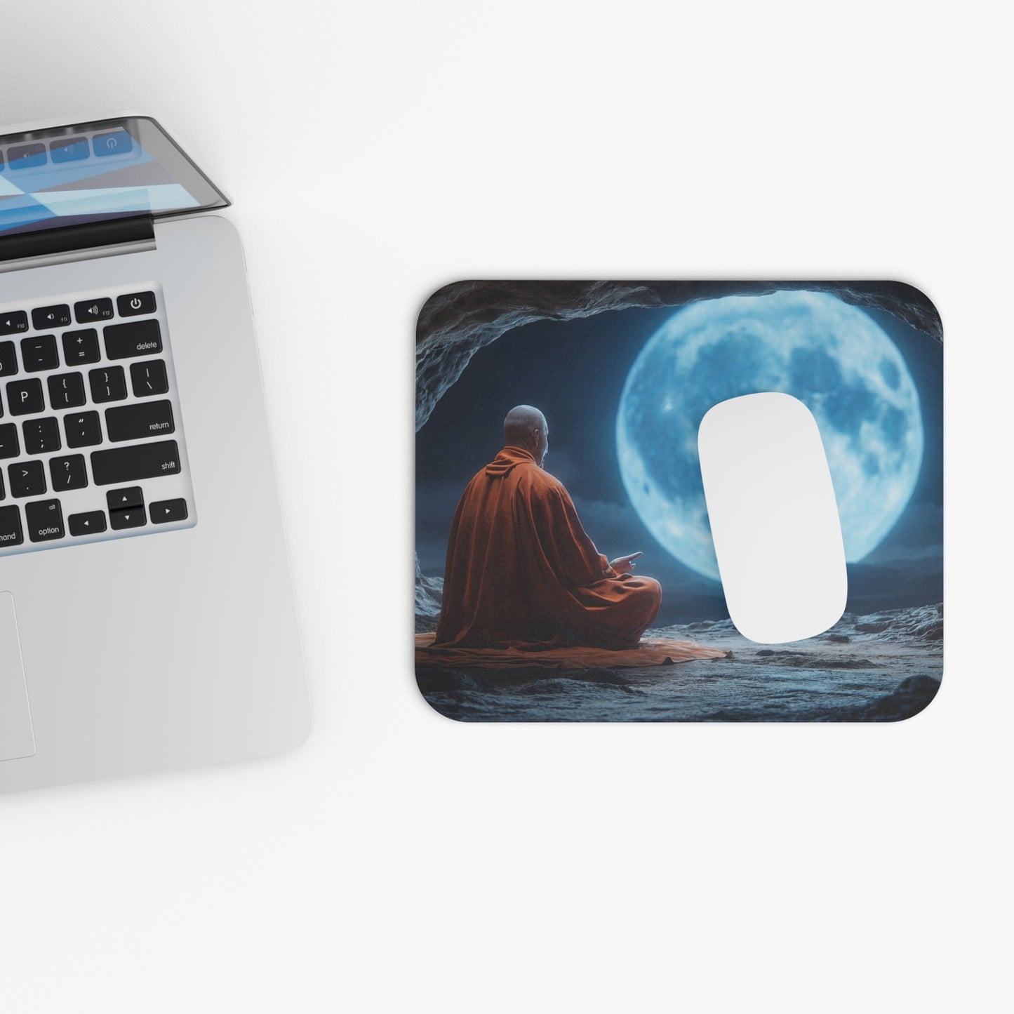Moonlit Monk Mouse Pad (Rectangle) – Stillness Beneath the Celestial Glow