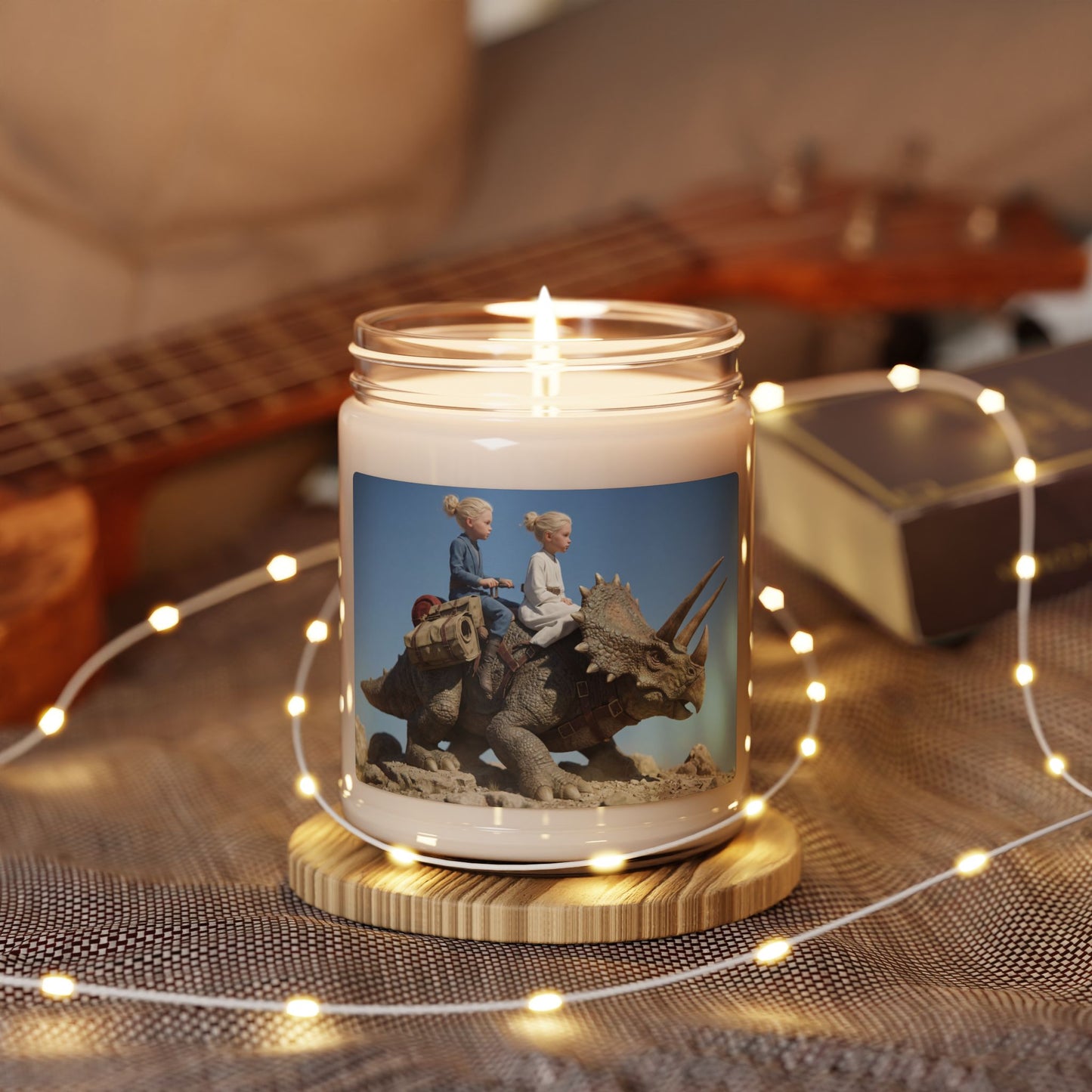 Twin Adventurers on Triceratops Scented Soy Candle, 9oz – Dusty Desert Odyssey