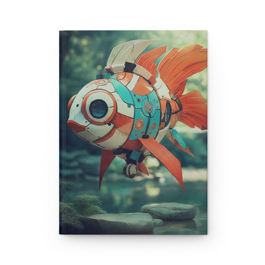 Steampunk Goldfish Hardcover Journal Matte – Mechanical Wonder in Mossy Waters
