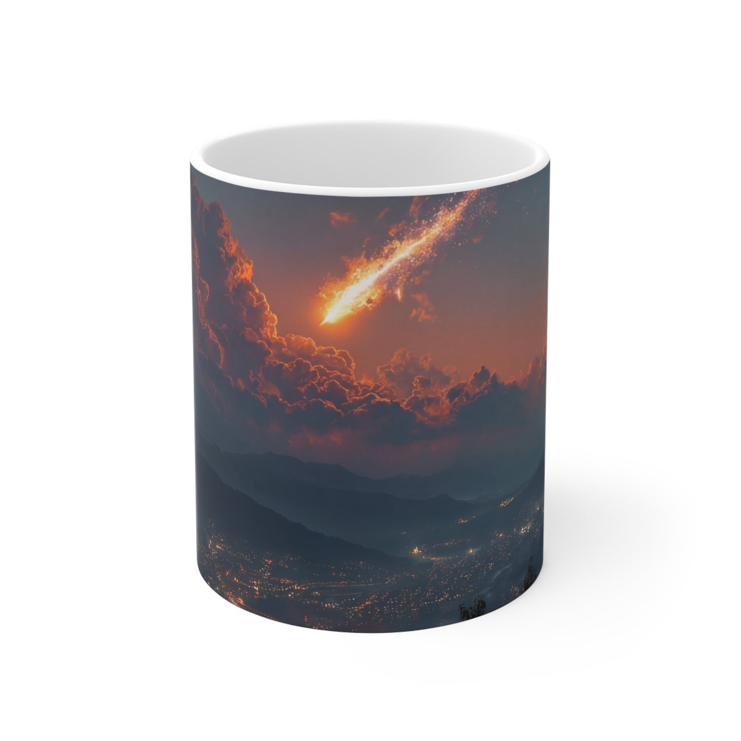 Celestial Fireball Ceramic Mugs (11oz\15oz\20oz) – Skyfall Over Mountain Twilight