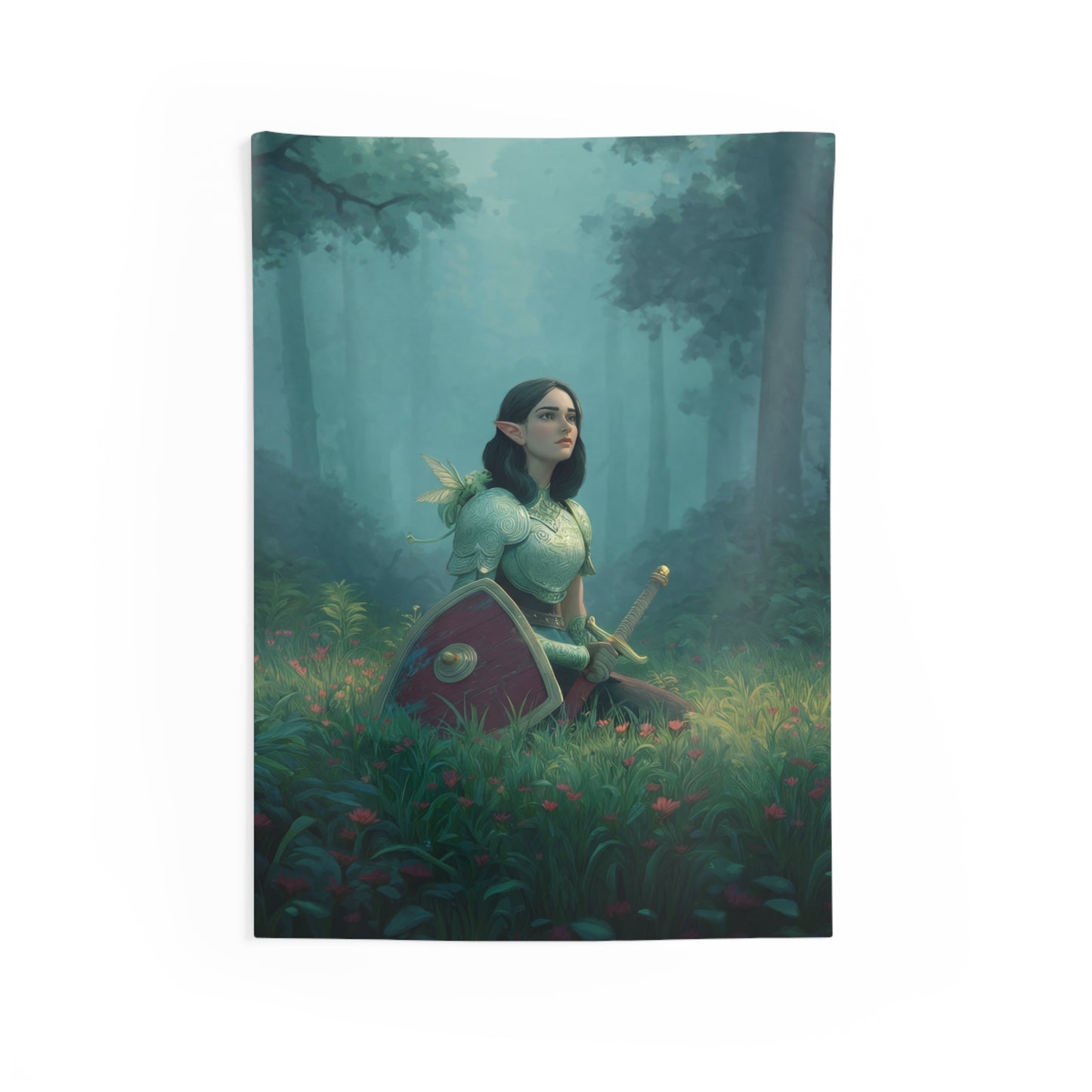 Elven Sentinel in Whispering Woods Indoor Wall Tapestries – Moss-Draped Stillness