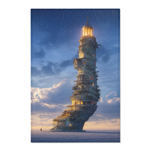 Aerial Lighthouse Area Rug – Twilight Skywatcher Dreamscape