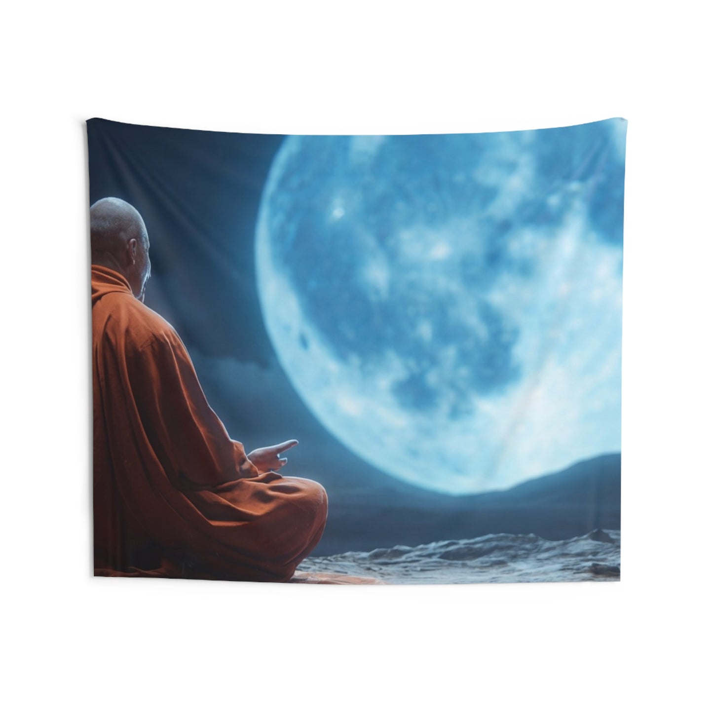 Moonlit Monk Meditation Tapestry – Stillness Beneath the Celestial Dome