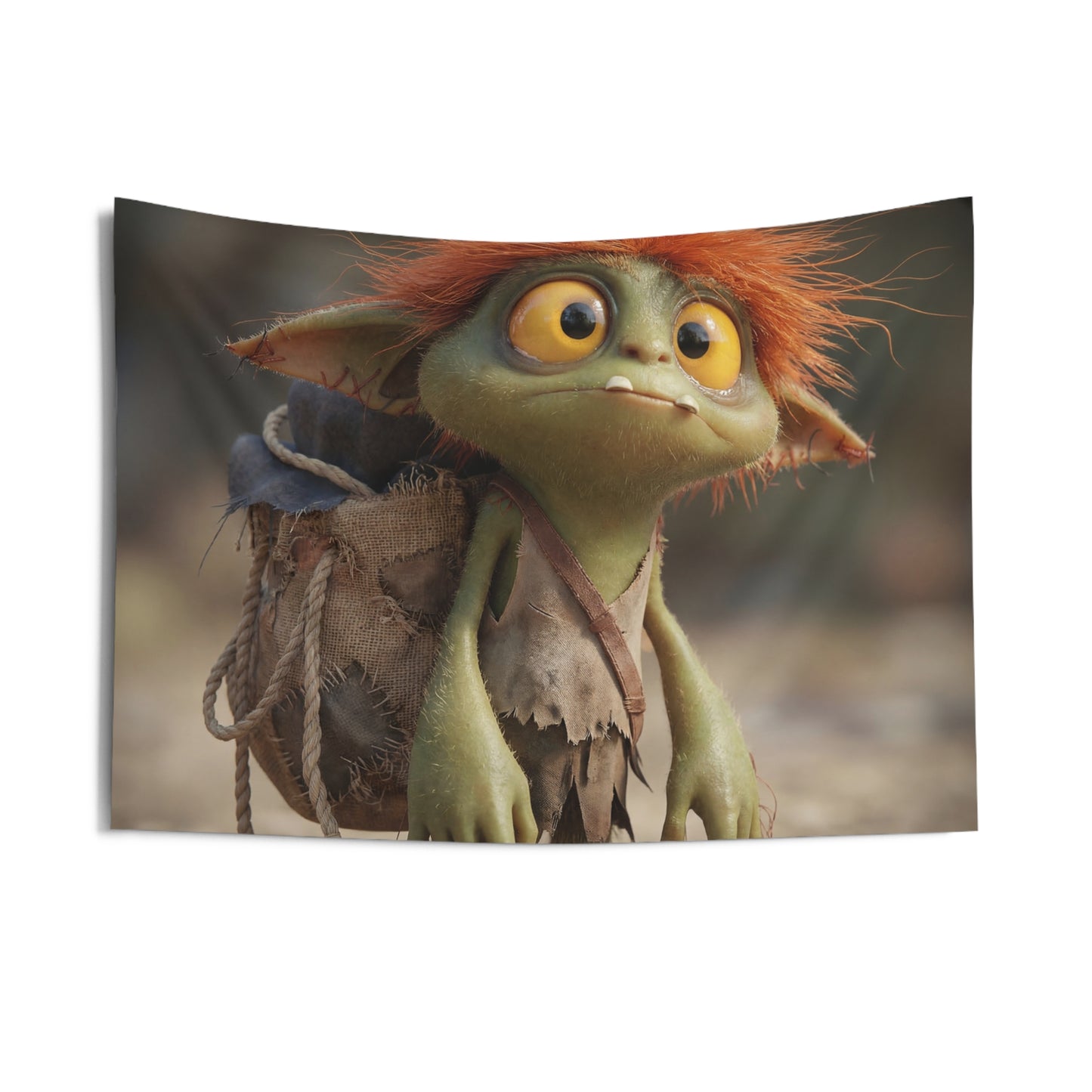 Glimmering Goblin Wall Tapestry – Curious Forest Scout Portrait