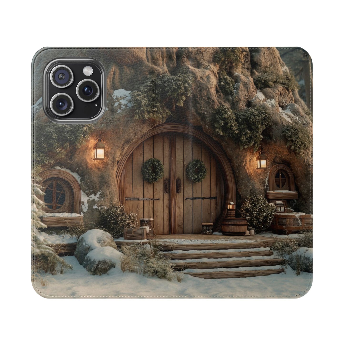 Hobbit Hole Flip Cases – Cozy Winter Doorway Scene