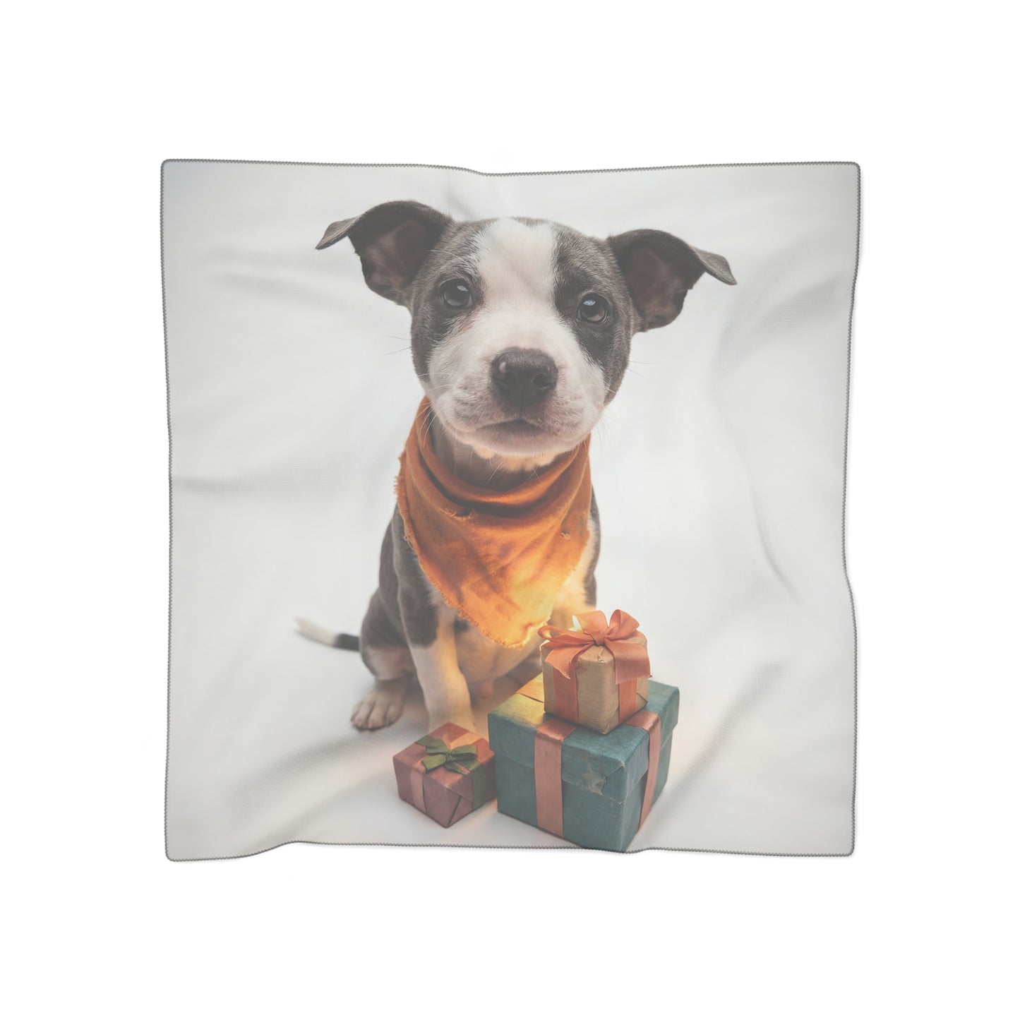 Gift-Wrapped Puppy Poly Scarf – Warm Orange Celebration Bandana