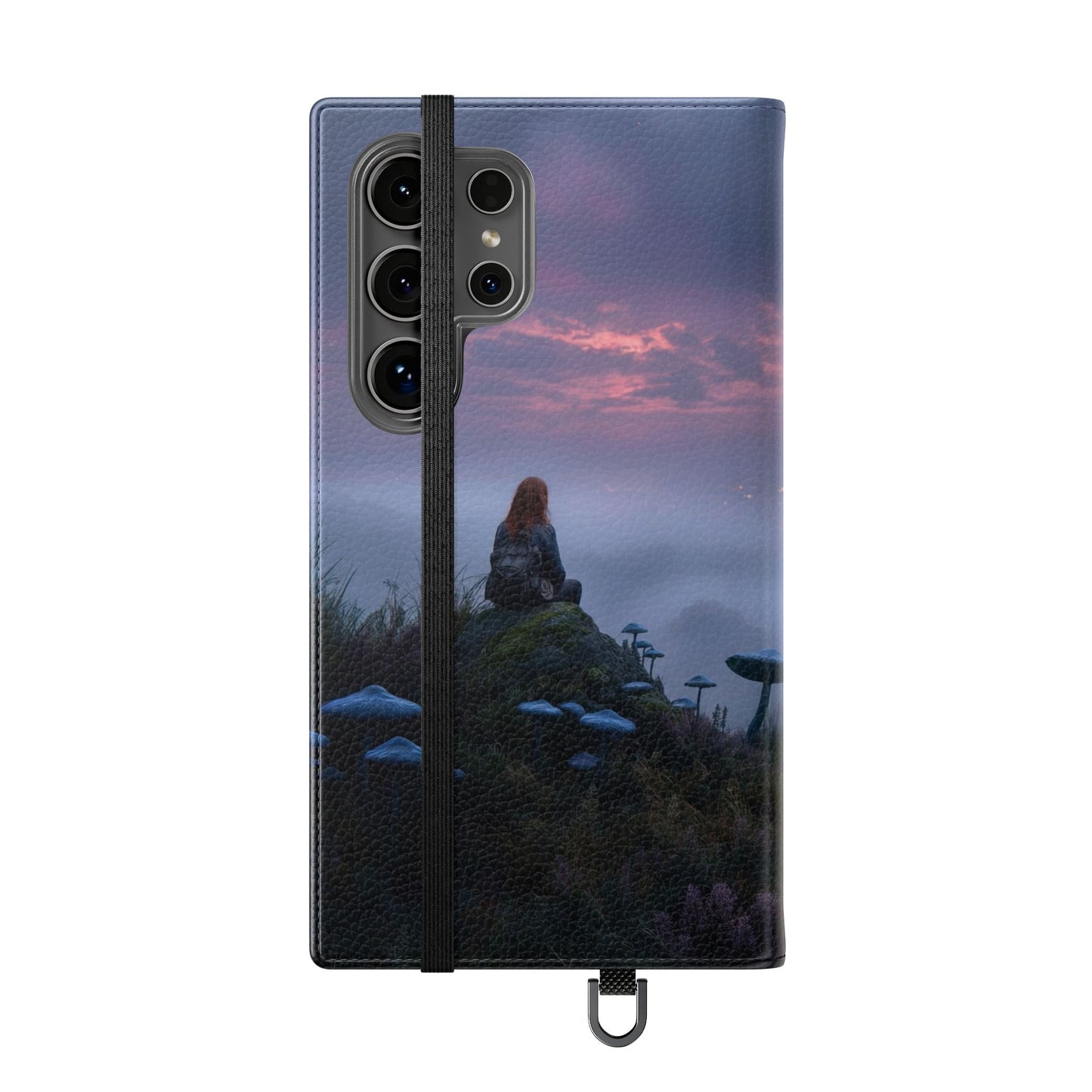 Misty Hilltop Flip Cases – Red-Haired Wanderer at Twilight