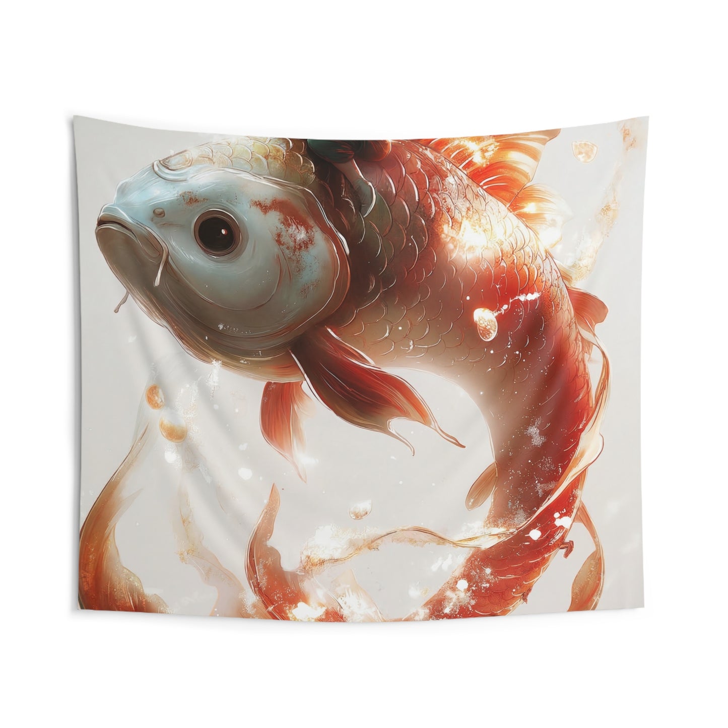 Child on Glowing Goldfish Indoor Wall Tapestries – Whimsical Journey Through Liquid Light